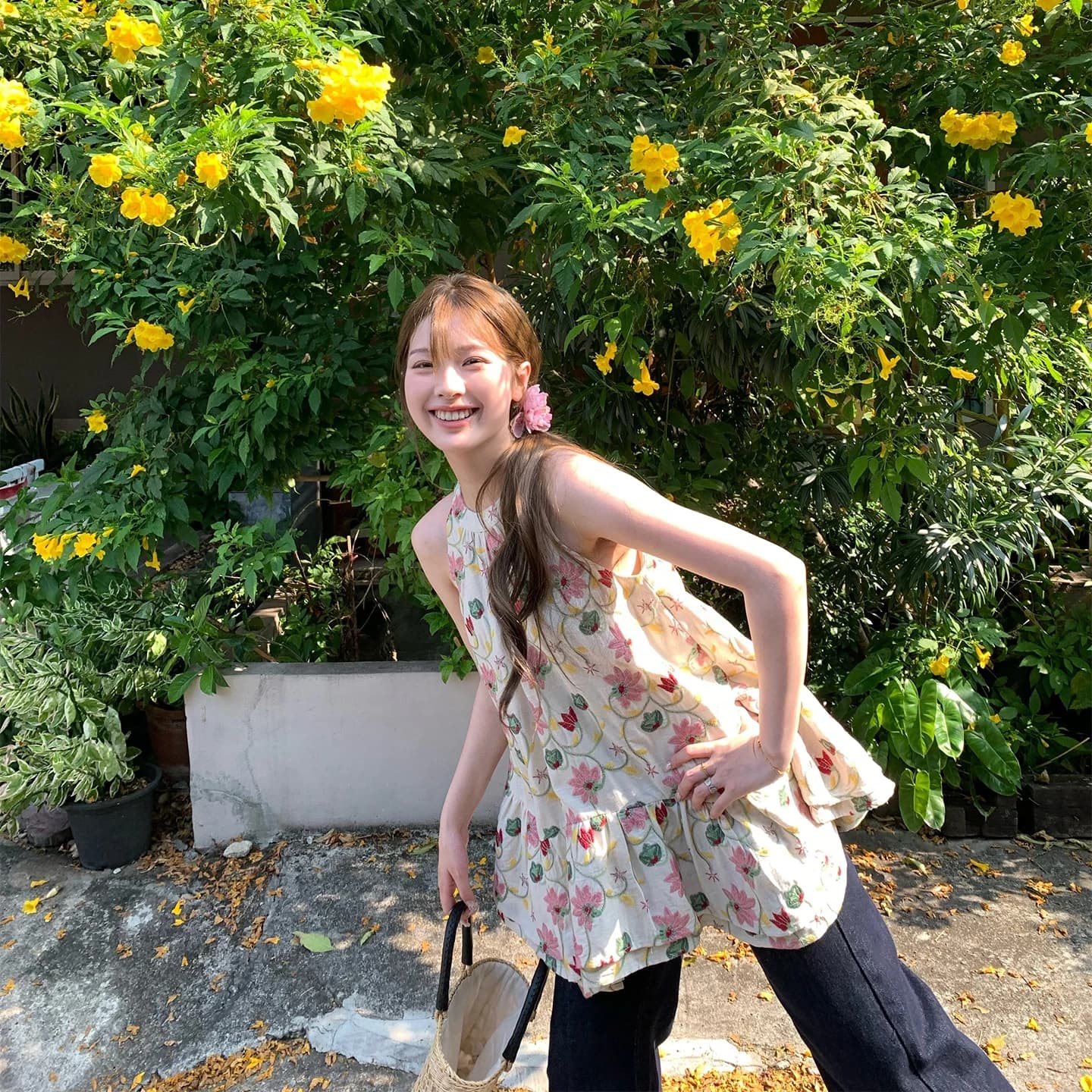im ~까지 안개 남자 산 사쿠라 무거운 작업 자수 행침 목 슬립 여성 불규칙 프릴 루즈핏 한 마디 민소매 맨위