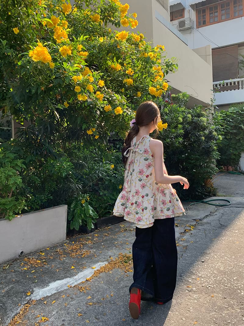 im ~까지 안개 남자 산 사쿠라 무거운 작업 자수 행침 목 슬립 여성 불규칙 프릴 루즈핏 한 마디 민소매 맨위 상세 이미지 15