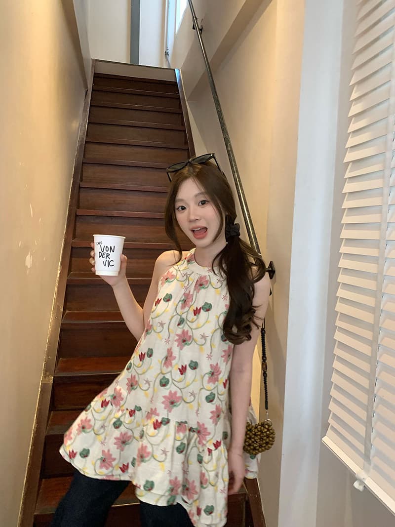 im ~까지 안개 남자 산 사쿠라 무거운 작업 자수 행침 목 슬립 여성 불규칙 프릴 루즈핏 한 마디 민소매 맨위 상세 이미지 34