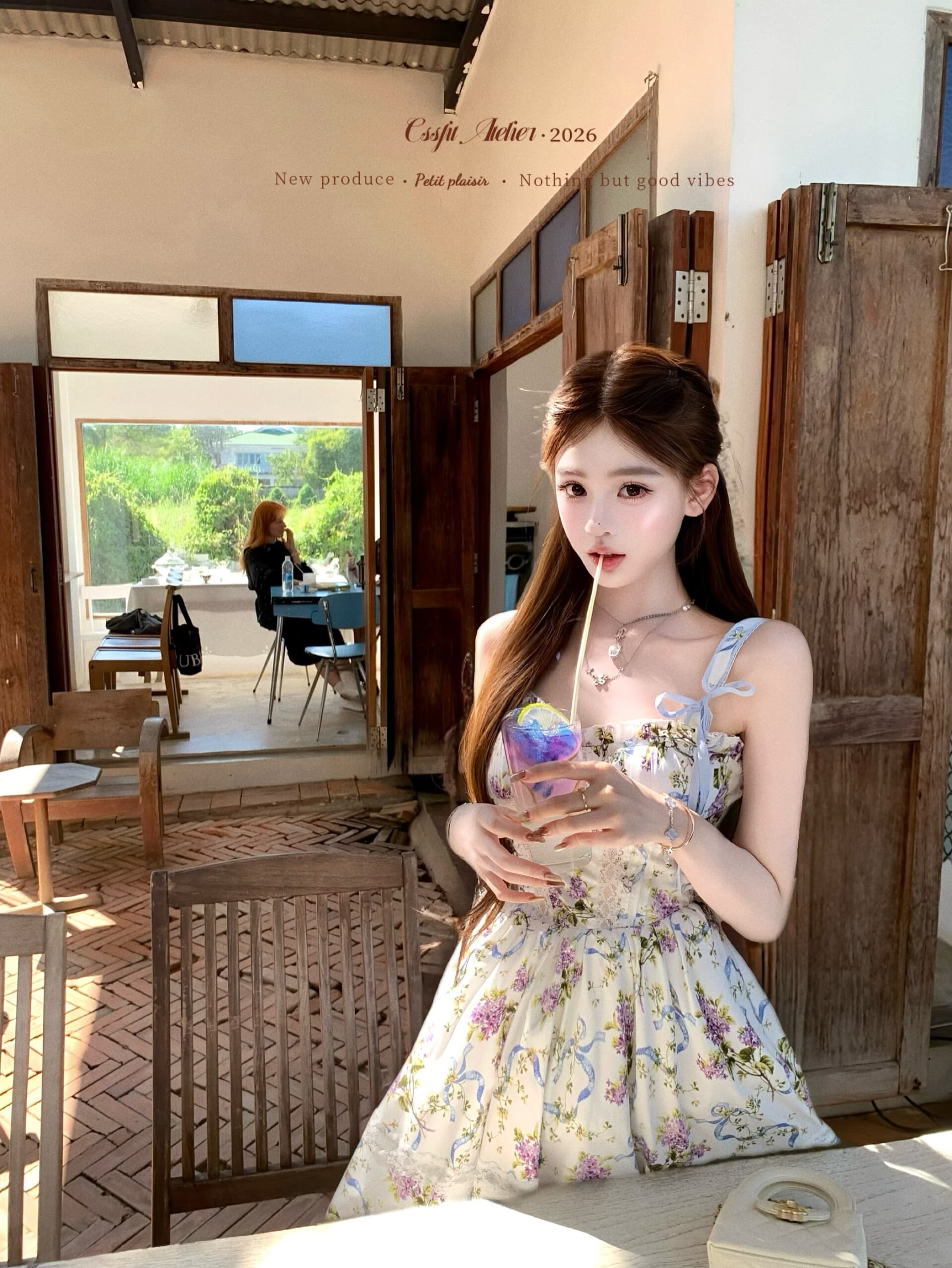 늦게 우산 우산 26ss 정원 크루즈 houseof 꽃무늬 슬립 드레스 둘 색상 입력 디자인 센스 미니 스커트 상세 이미지 14