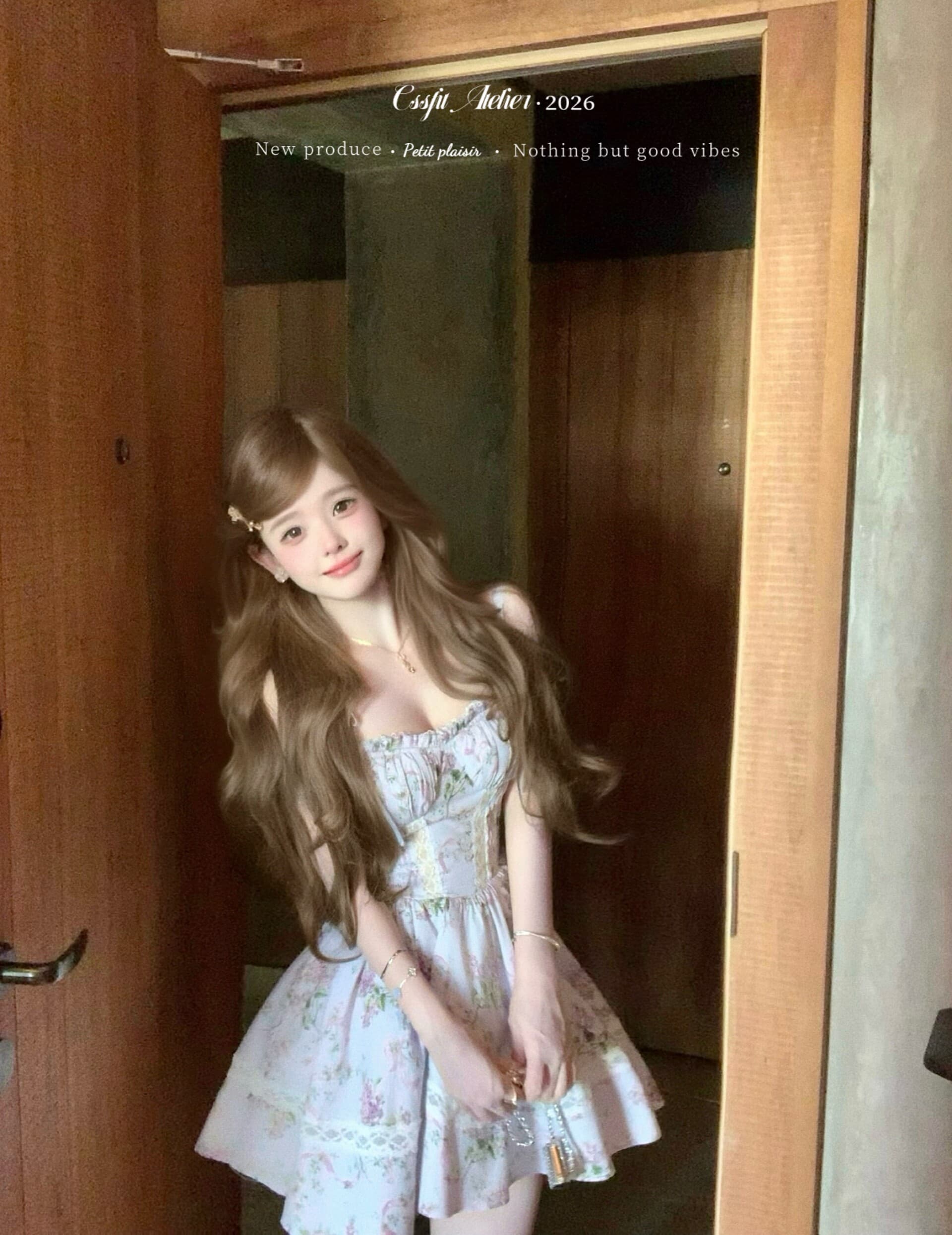 늦게 우산 우산 26ss 정원 크루즈 houseof 꽃무늬 슬립 드레스 둘 색상 입력 디자인 센스 미니 스커트 상세 이미지 18