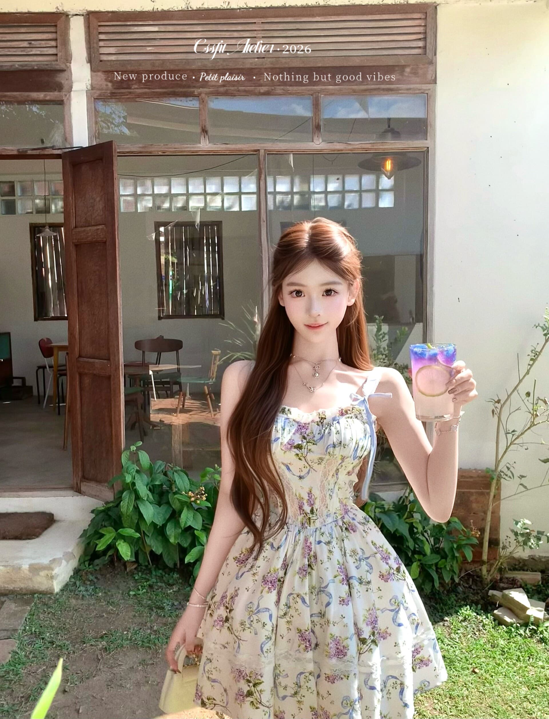 늦게 우산 우산 26ss 정원 크루즈 houseof 꽃무늬 슬립 드레스 둘 색상 입력 디자인 센스 미니 스커트 상세 이미지 22