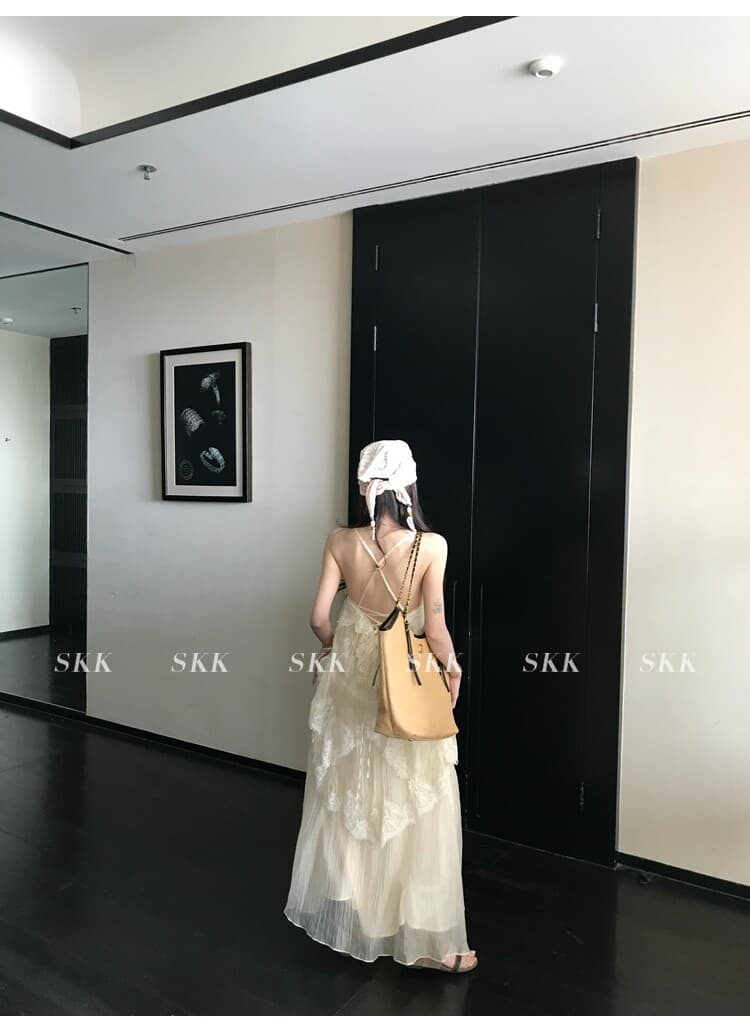 skk store 인시 튜 수여 됨 aj 높음 제품 질감 무거운 작업 레이스 슬립 드레스 길다 이미지 3