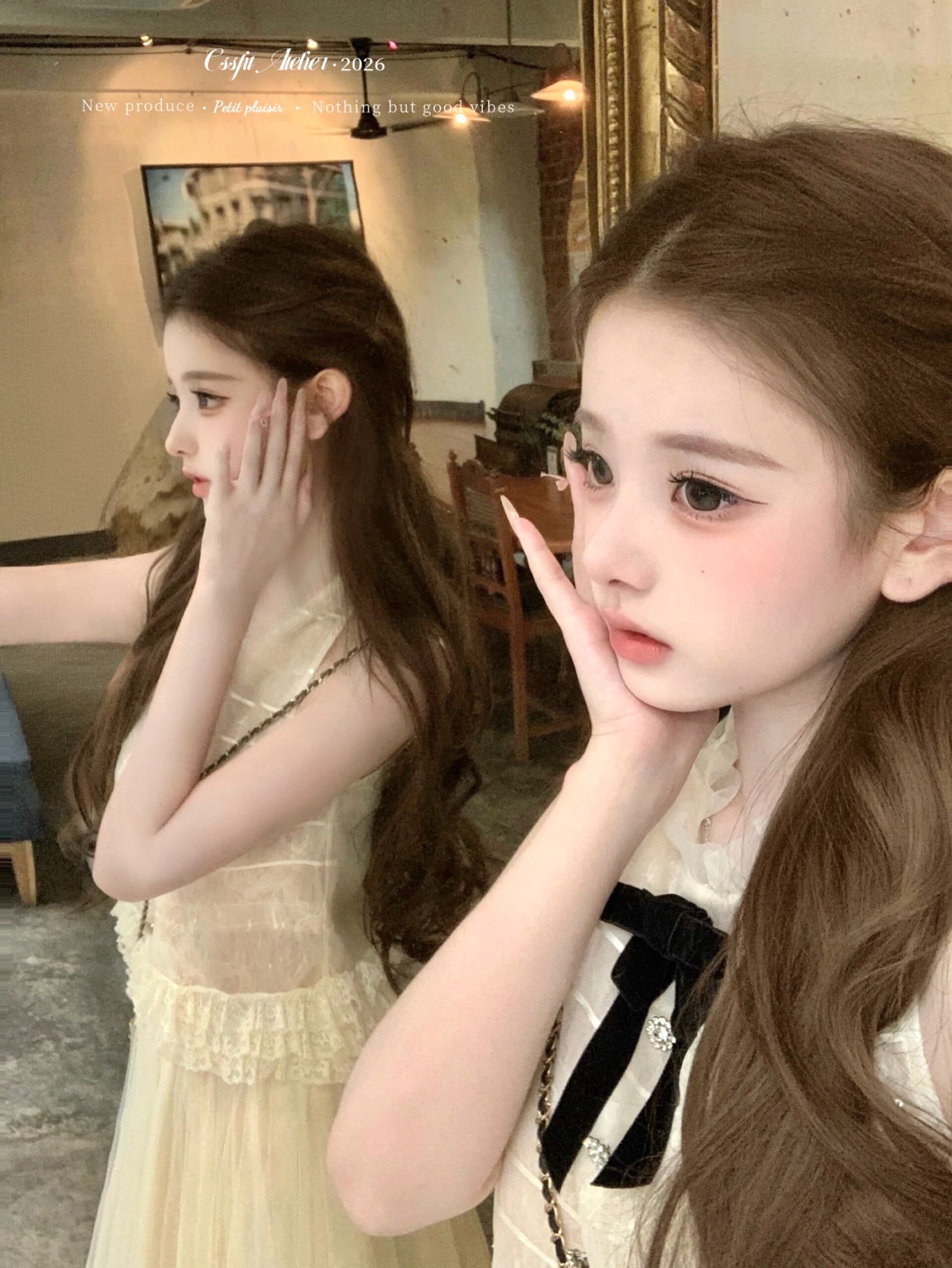 늦게 우산 우산 26ss 벨라 옷장 다중 레이어 좋은 플래시 유럽 오간자 벨벳 나비 매듭 민소매 맨위 상세 이미지 29
