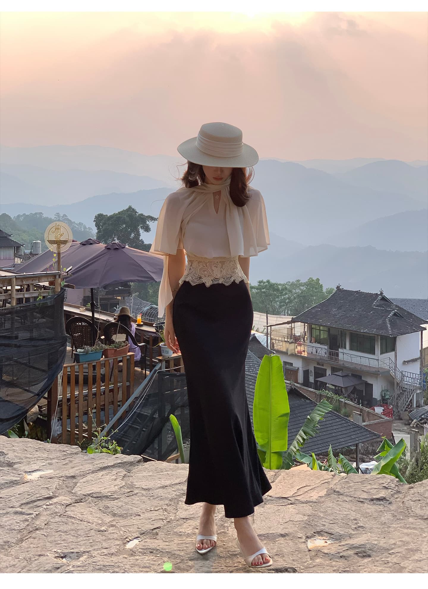 무쯔리 목자이 ~ 중 리 부드러운 외국 가스 작은 날다 소매 허리 수축 쇼트 스타일 품격 레이스 레이스 패치워크 쉬폰 톱 여성 여름 상세 이미지 27