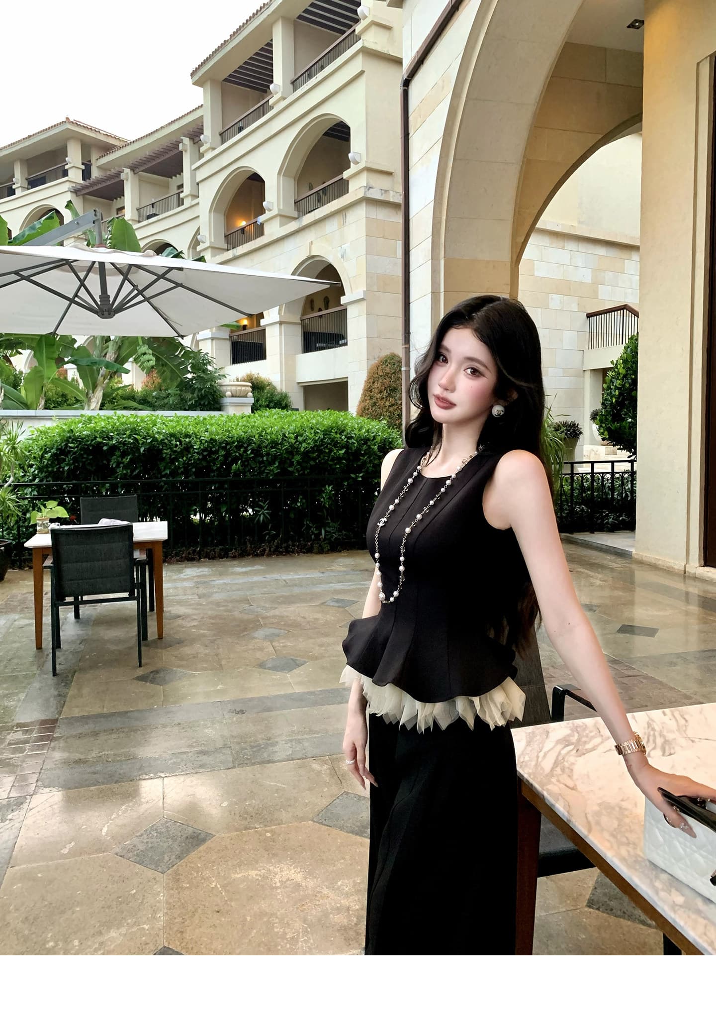 jennie 생일 세트 barbchill 3 차원 자르기 무거운 작업 조끼 와이드 레그 팬츠 세트 이미지 2