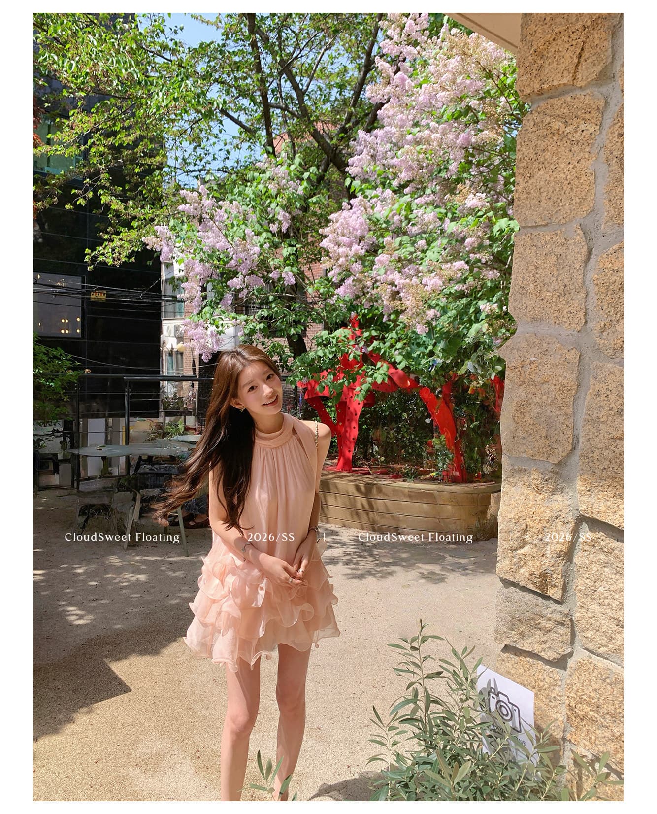 cloudsweet 흰 구름 달콤한 릴리 오브 더 밸리 여름 머리말 분위기 센스 핑크색 행침 목 드레스 민소매 쇼트 스타일 케이크 드레스 상세 이미지 10