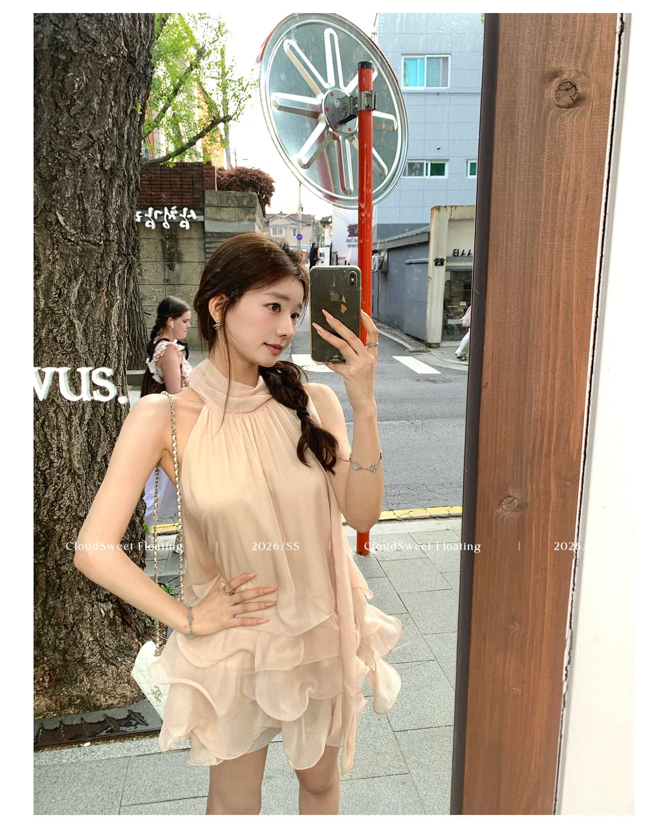 cloudsweet 흰 구름 달콤한 릴리 오브 더 밸리 여름 머리말 분위기 센스 핑크색 행침 목 드레스 민소매 쇼트 스타일 케이크 드레스 상세 이미지 31
