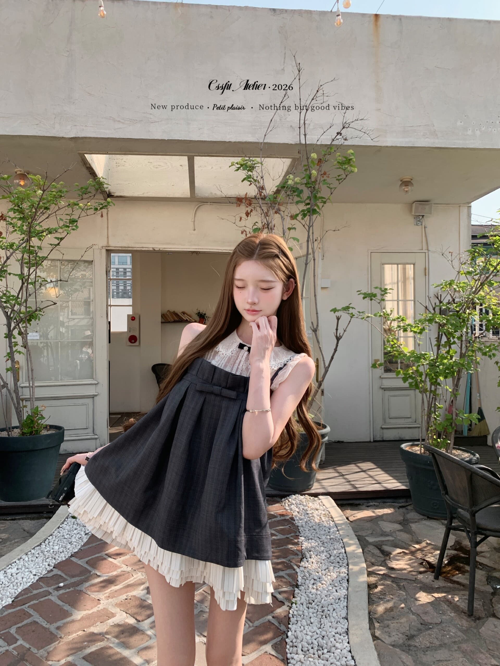 늦게 우산 우산 26 ss 梦回 롱 아일랜드 jor a 약화 된 양모 맞춤 체크무늬 3층 플리츠 슬립 드레스 미니 스커트 상세 이미지 6