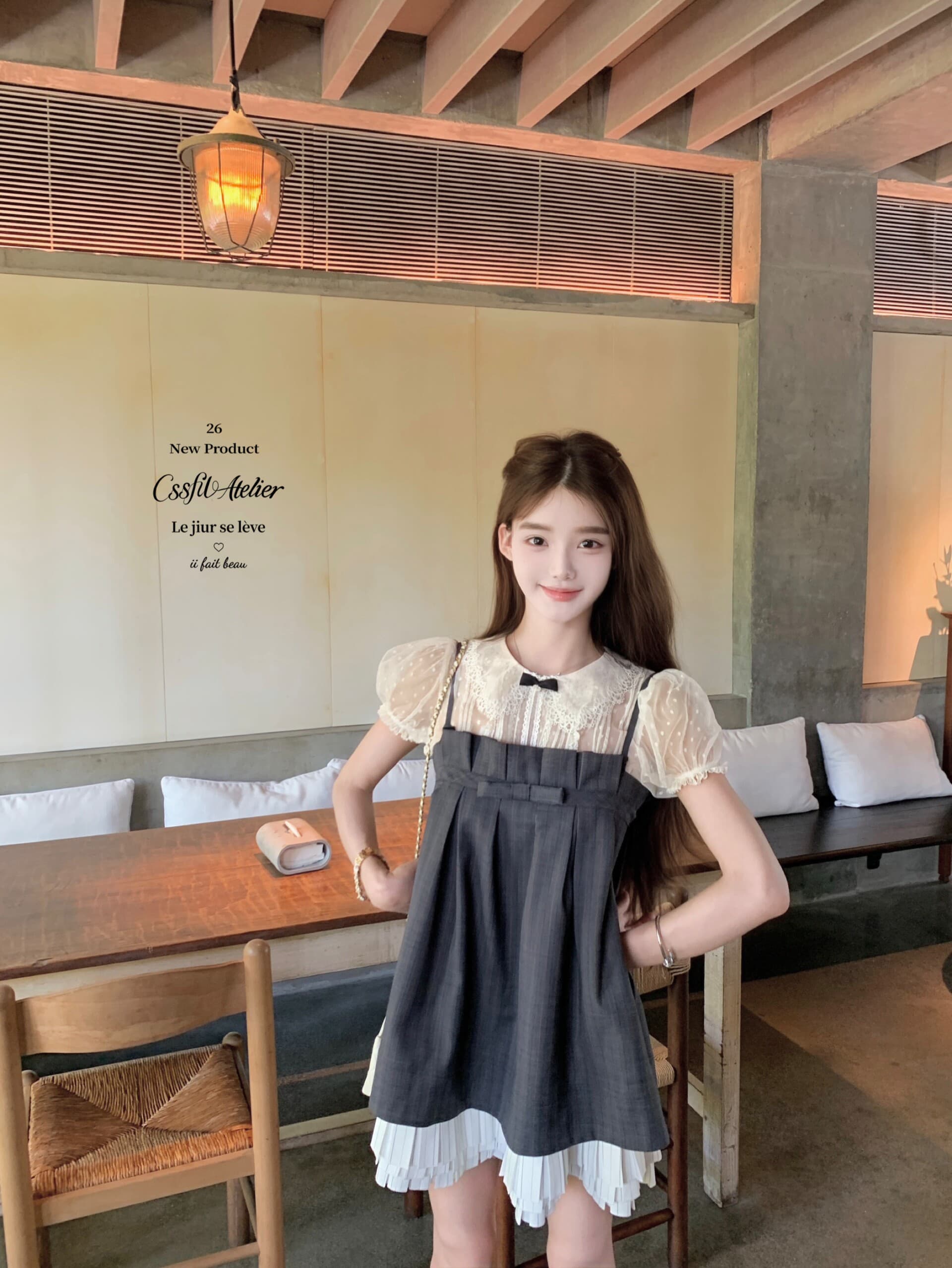 늦게 우산 우산 26 ss 梦回 롱 아일랜드 jor a 약화 된 양모 맞춤 체크무늬 3층 플리츠 슬립 드레스 미니 스커트 상세 이미지 21