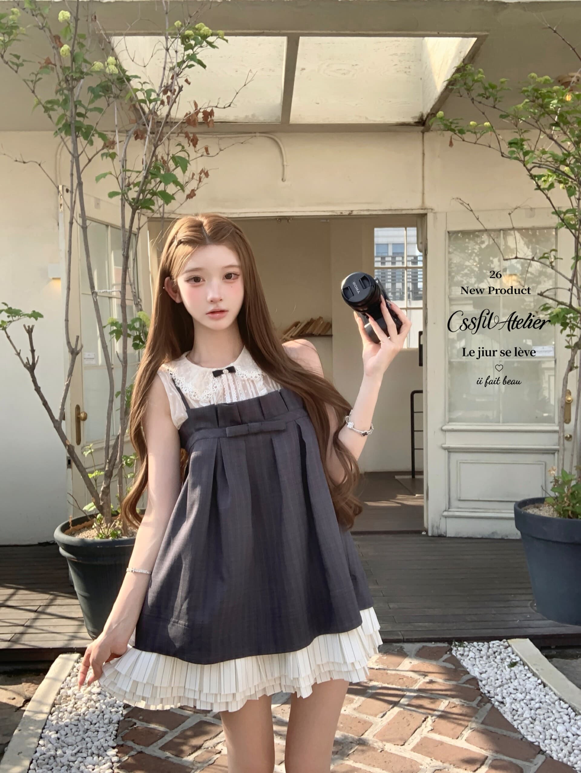 늦게 우산 우산 26 ss 梦回 롱 아일랜드 jor a 약화 된 양모 맞춤 체크무늬 3층 플리츠 슬립 드레스 미니 스커트 상세 이미지 25