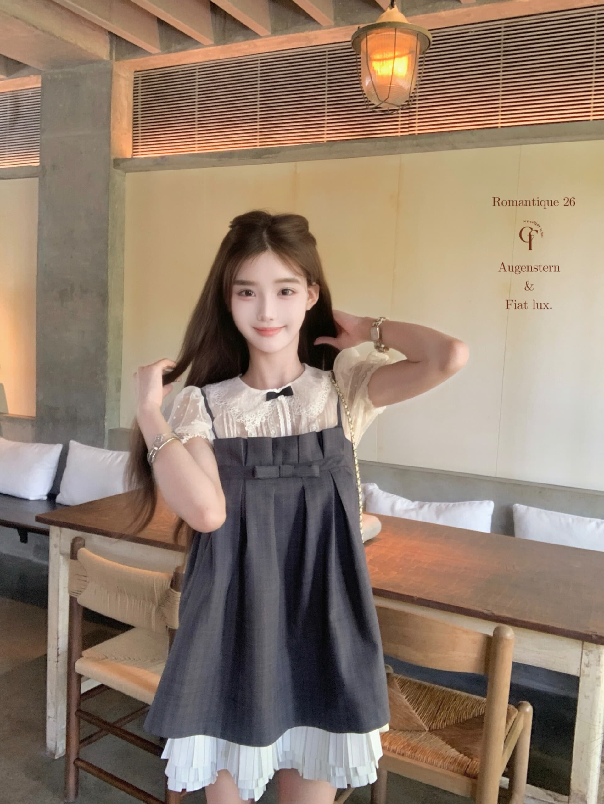 늦게 우산 우산 26 ss 梦回 롱 아일랜드 jor a 약화 된 양모 맞춤 체크무늬 3층 플리츠 슬립 드레스 미니 스커트 상세 이미지 33