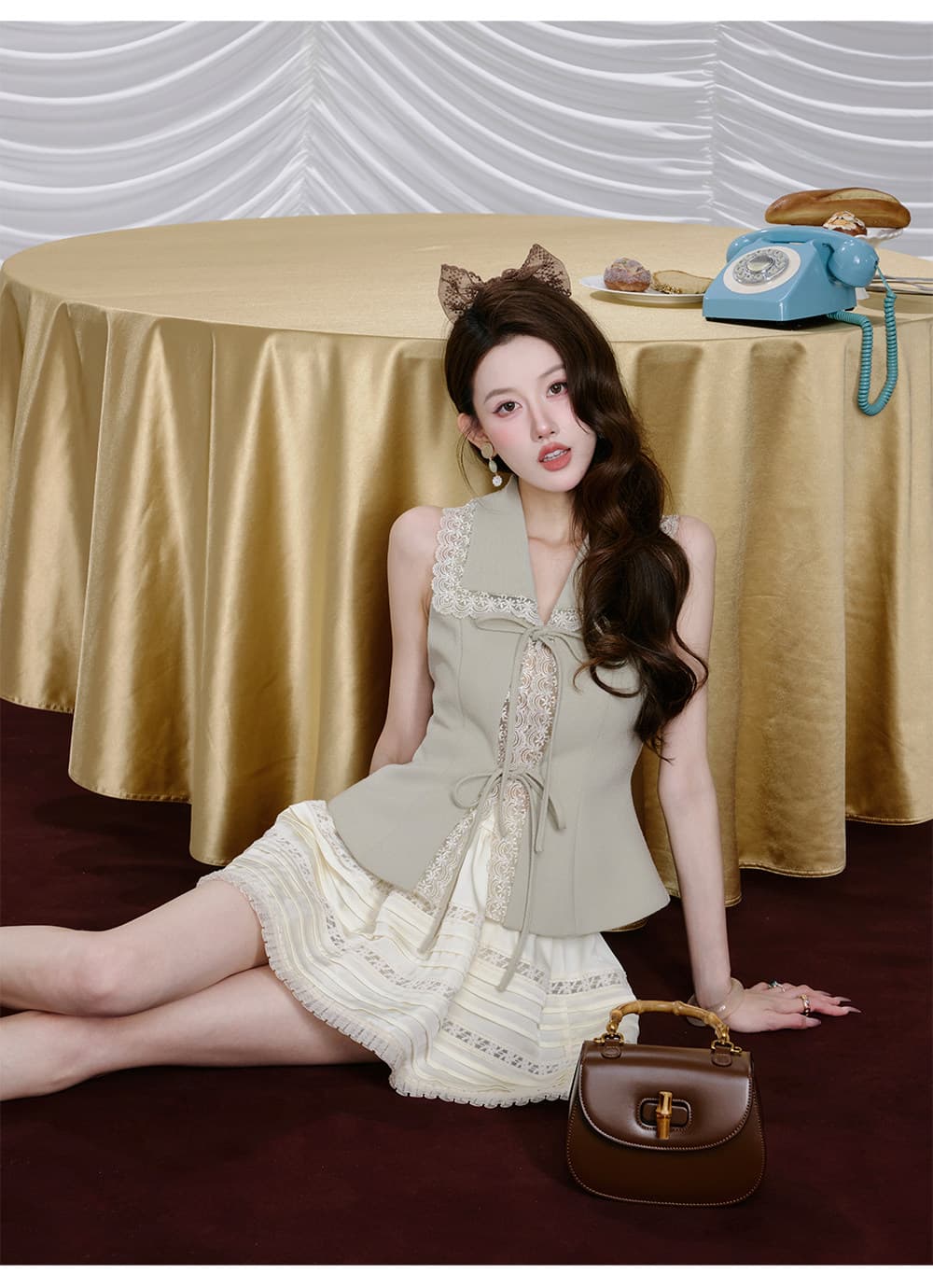 없음 연 하나 와우 듀크 기도 예약하기 프랑스식 사람들 면 뭐라구? 레이스 허리 수축 베스트 쉬폰 플리츠 반 스커트 상세 이미지 24