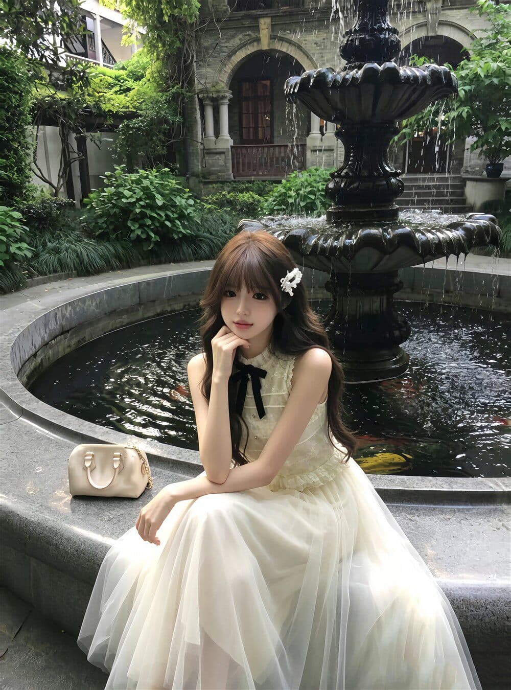 품격 전체 집합 ootd 착용 가져 가라. 천 금빛 바람 디자인 센스 레이스 민소매 맨위 반 스커트 투피스 슈트 2026 여름 이미지 2