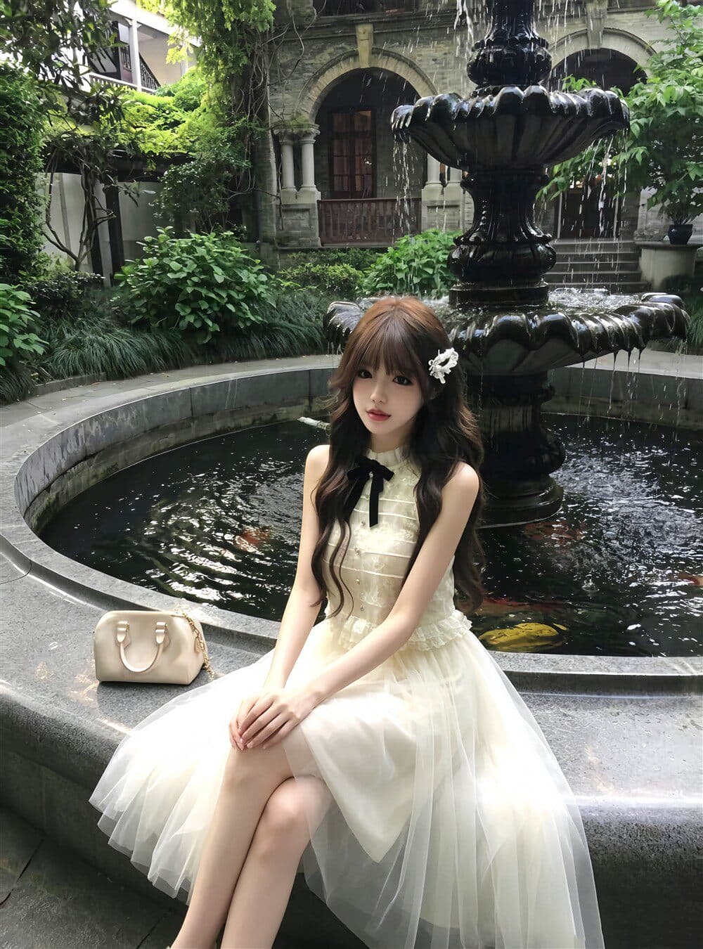 품격 전체 집합 ootd 착용 가져 가라. 천 금빛 바람 디자인 센스 레이스 민소매 맨위 반 스커트 투피스 슈트 2026 여름 상세 이미지 3