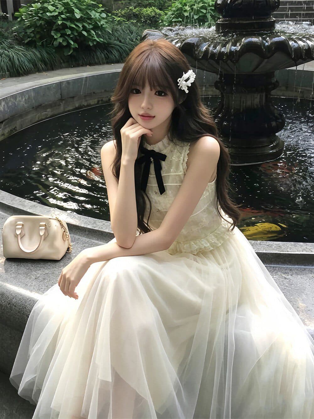 품격 전체 집합 ootd 착용 가져 가라. 천 금빛 바람 디자인 센스 레이스 민소매 맨위 반 스커트 투피스 슈트 2026 여름 상세 이미지 14