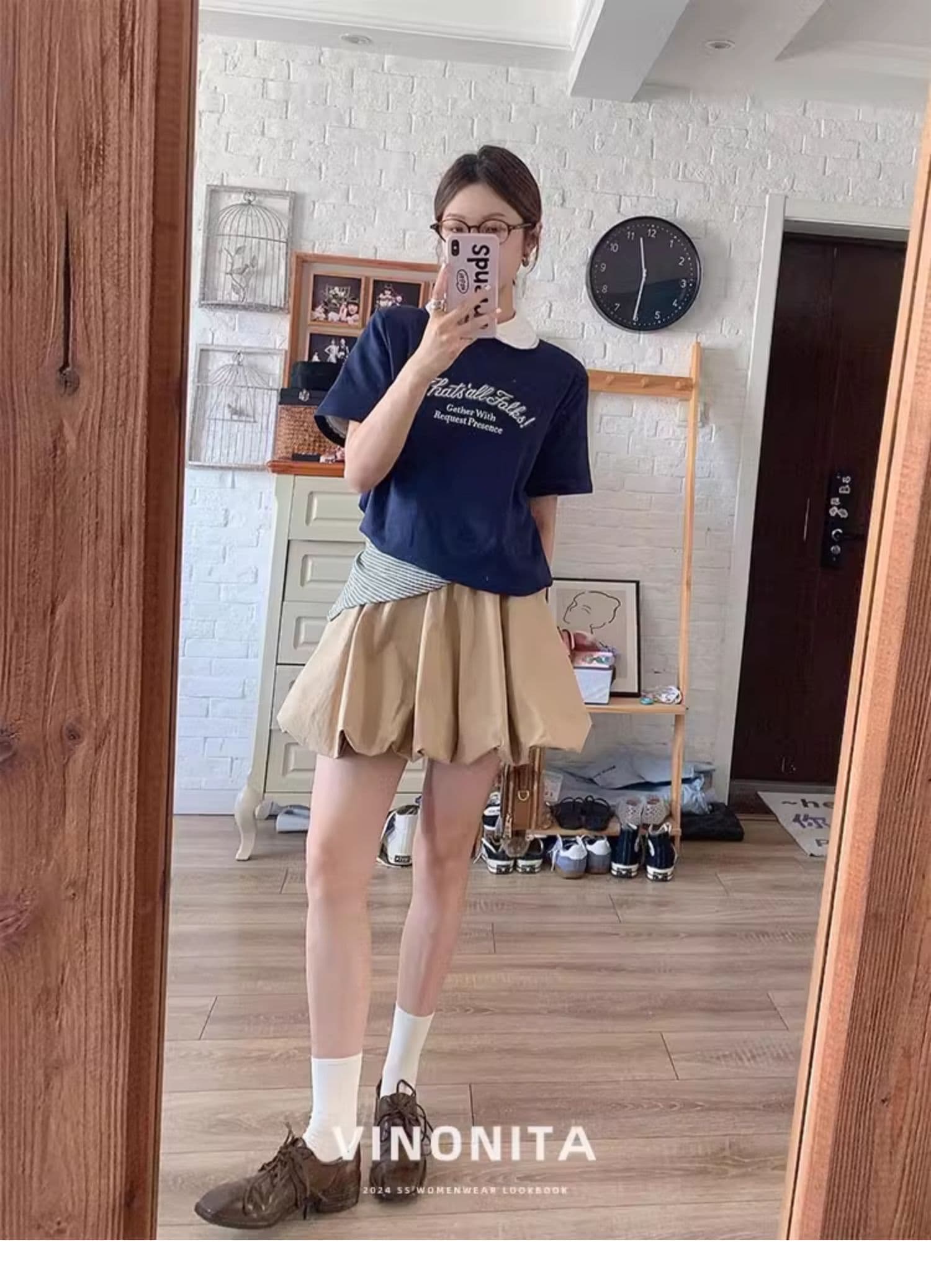 여름 자수 순면 맨위 플러스 퍼프 미니 스커트 작은 키 슈퍼 화재 카키 색 꽃밭 반신 치마 세트 상세 이미지 13