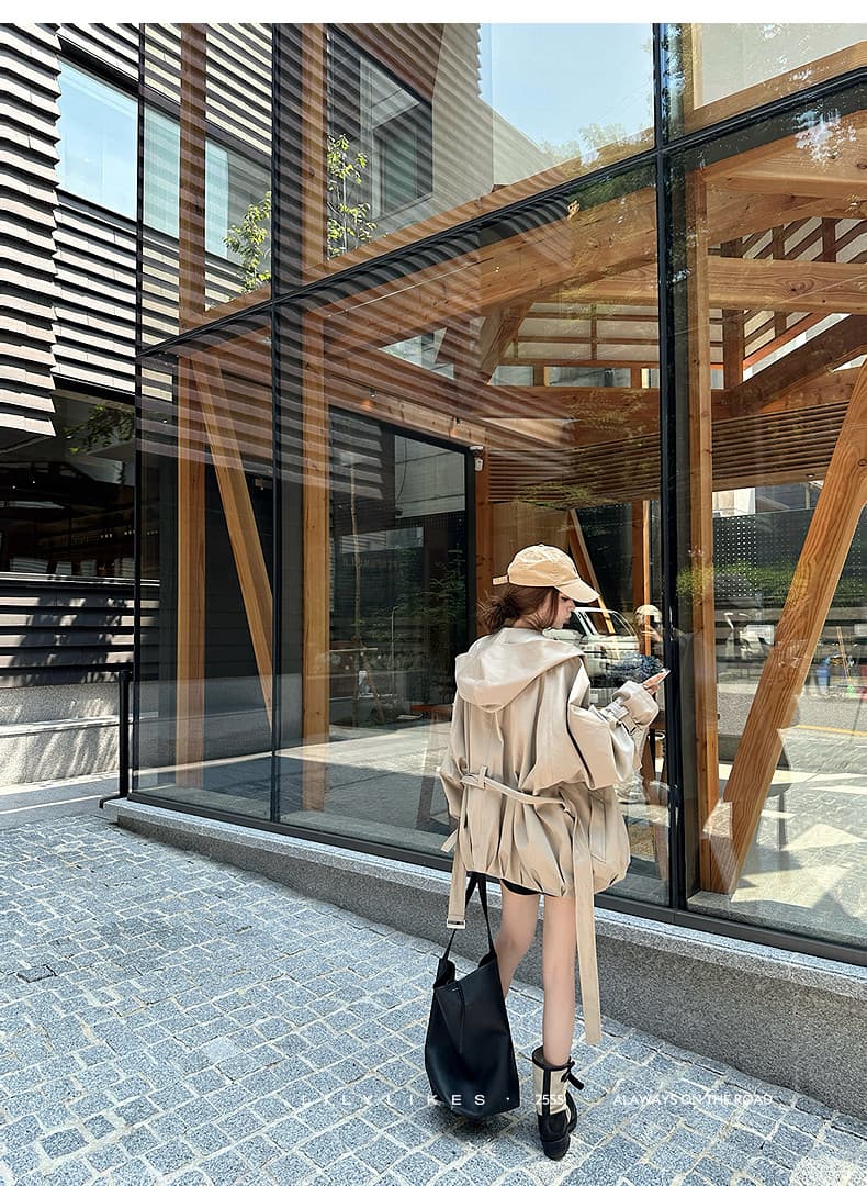 lilylikes 바 플러그 일몰 낮음 포화 상태 얕은 카키 다용도 후드 바람막이 세련된 있음 유럽 블록 상세 이미지 32