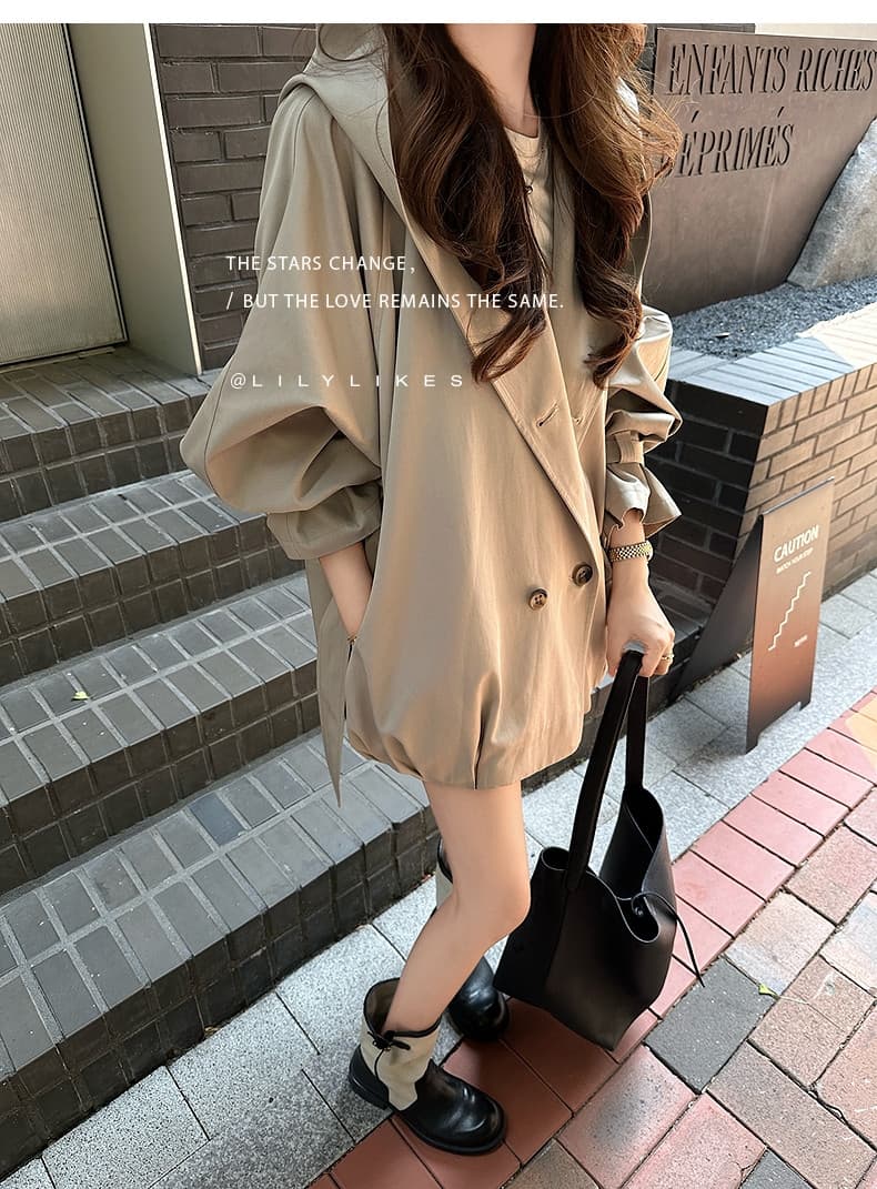 lilylikes 바 플러그 일몰 낮음 포화 상태 얕은 카키 다용도 후드 바람막이 세련된 있음 유럽 블록 상세 이미지 34