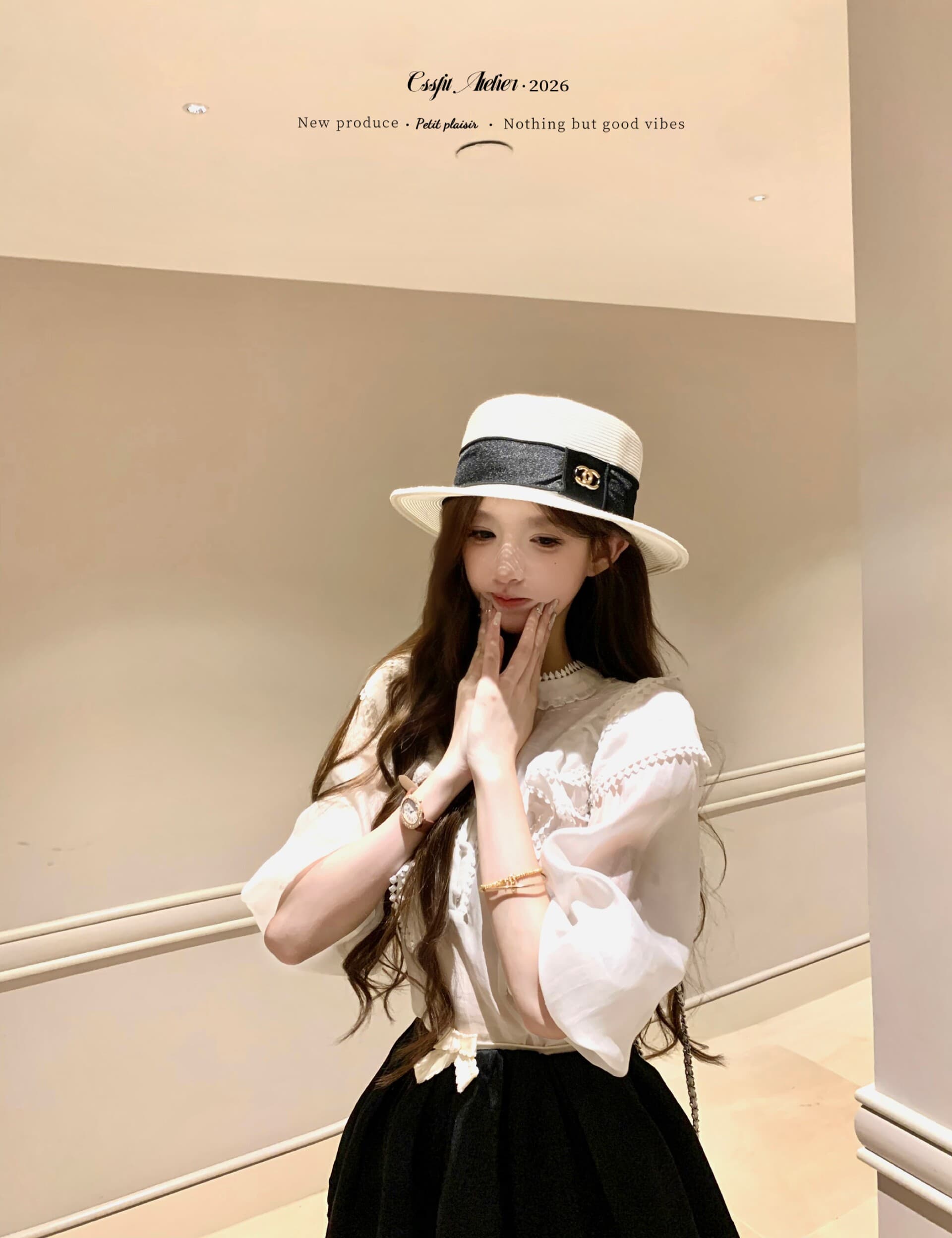 늦게 우산 우산 26ss 공주 클럽 zim 주간 실크 라이 경기 서울 자수 프릴 셔츠 벨벳 반바지 세트 상세 이미지 11