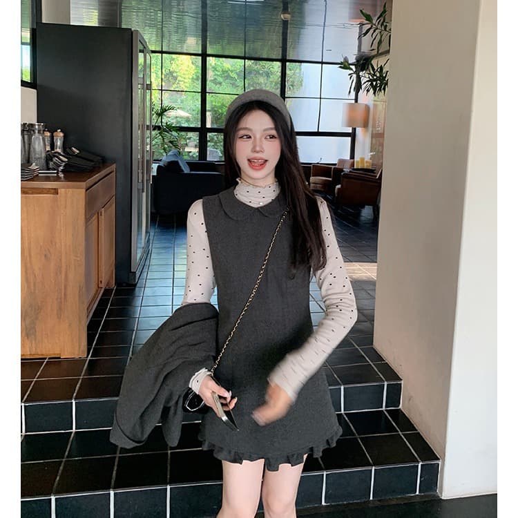 케이크를 잘라 직접 만든 작은 키 새로운 가을 겨울 치마 아이들 모직 외투 드레스 회색 작은 샤넬 스타일 잘 생긴 세트 이미지 2