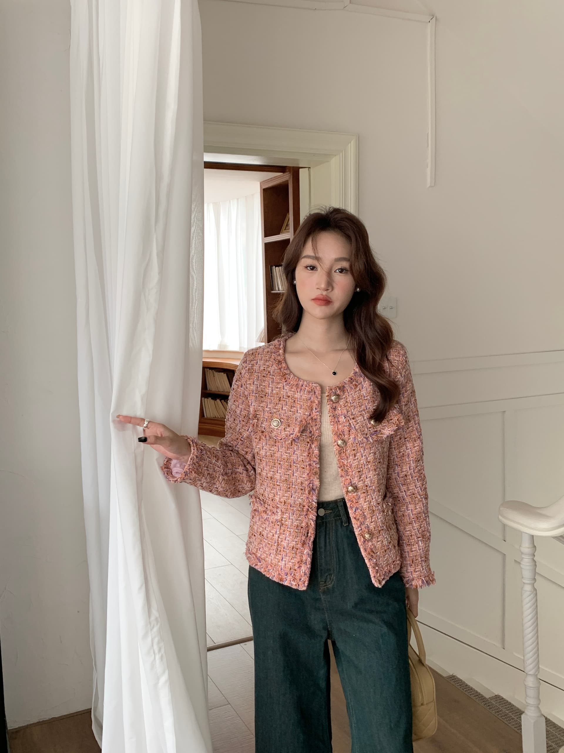 실사 작은 샤넬 스타일 짧은 여성 코트 봄 드레스 2026 작은 대중 고급 센스 품격 빛 요리 한 바람 트위드 맨위 이른 가을 이미지 3