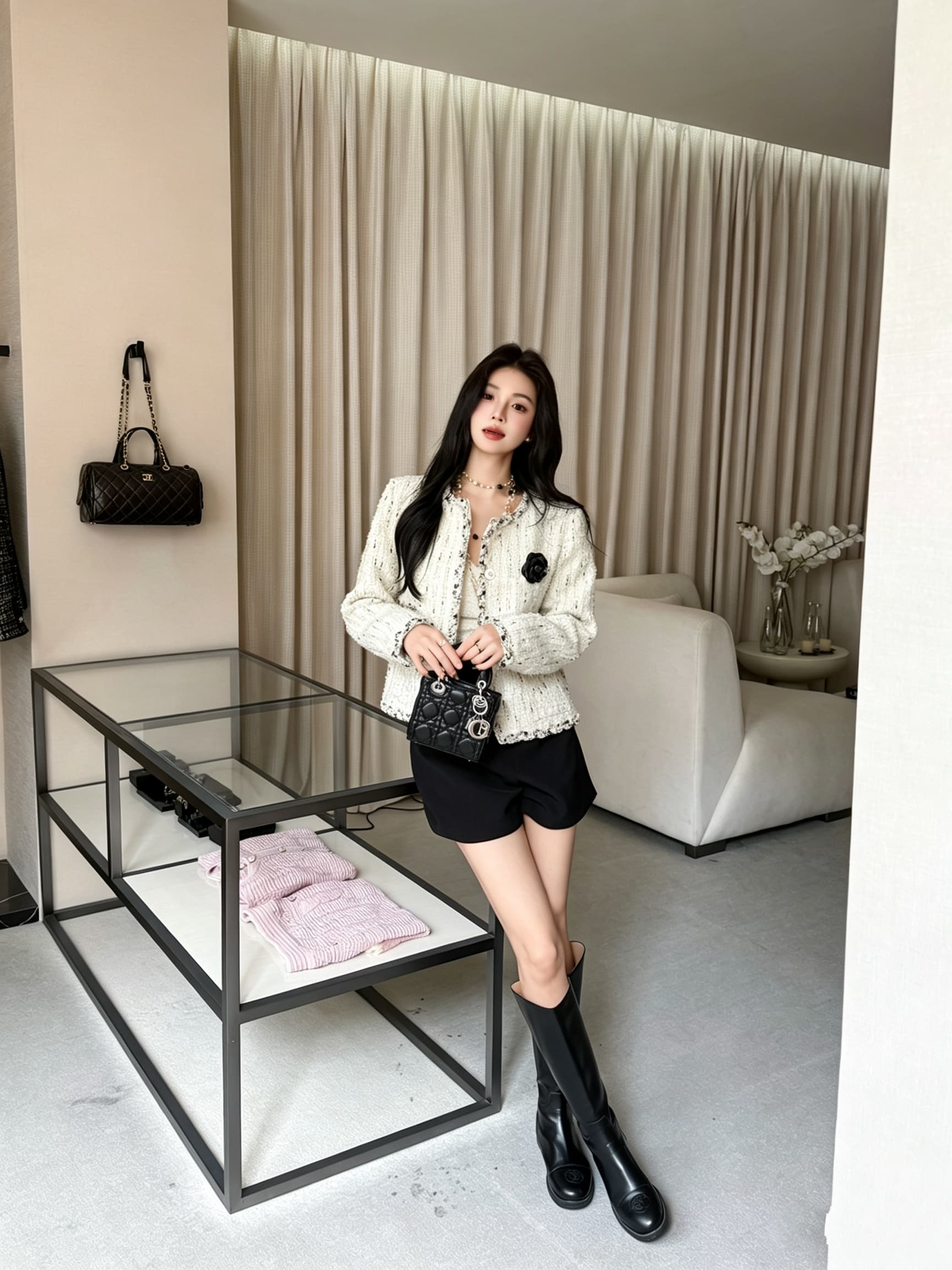 프랑스식 작은 샤넬 스타일 짧은 여성 코트 트위드 짜임 줄무늬 레이스 동백 나무 장식품 명문 여성 바람 가을 의상 맨위 상세 이미지 5