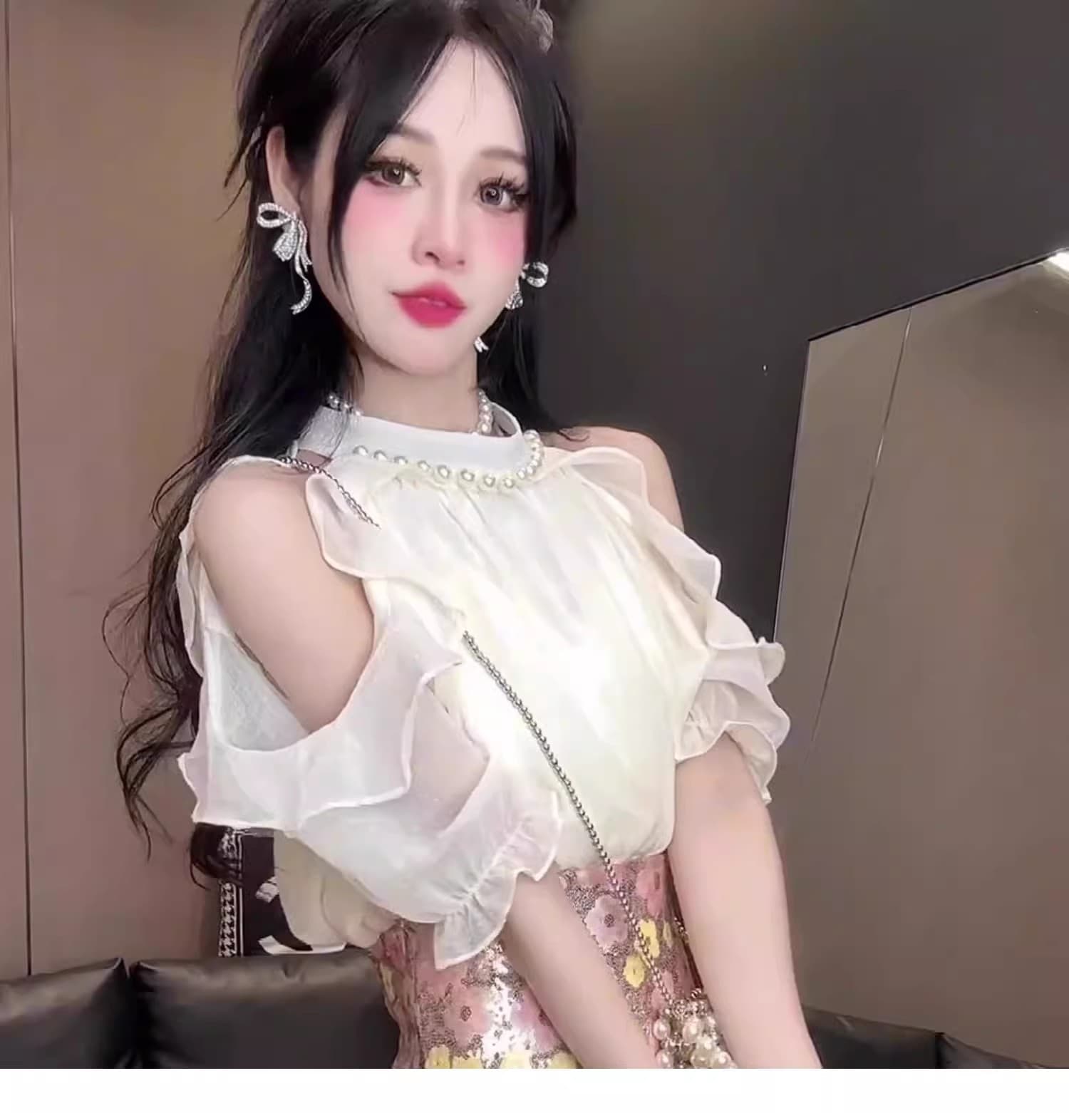 순수한 욕망 바람 무거운 작업 비즈 박기 오프숄더 셔츠 여성 여름 프랑스식 고급 센스 Chic 아름다운 반팔 셔츠 작은 맨위 상세 이미지 4
