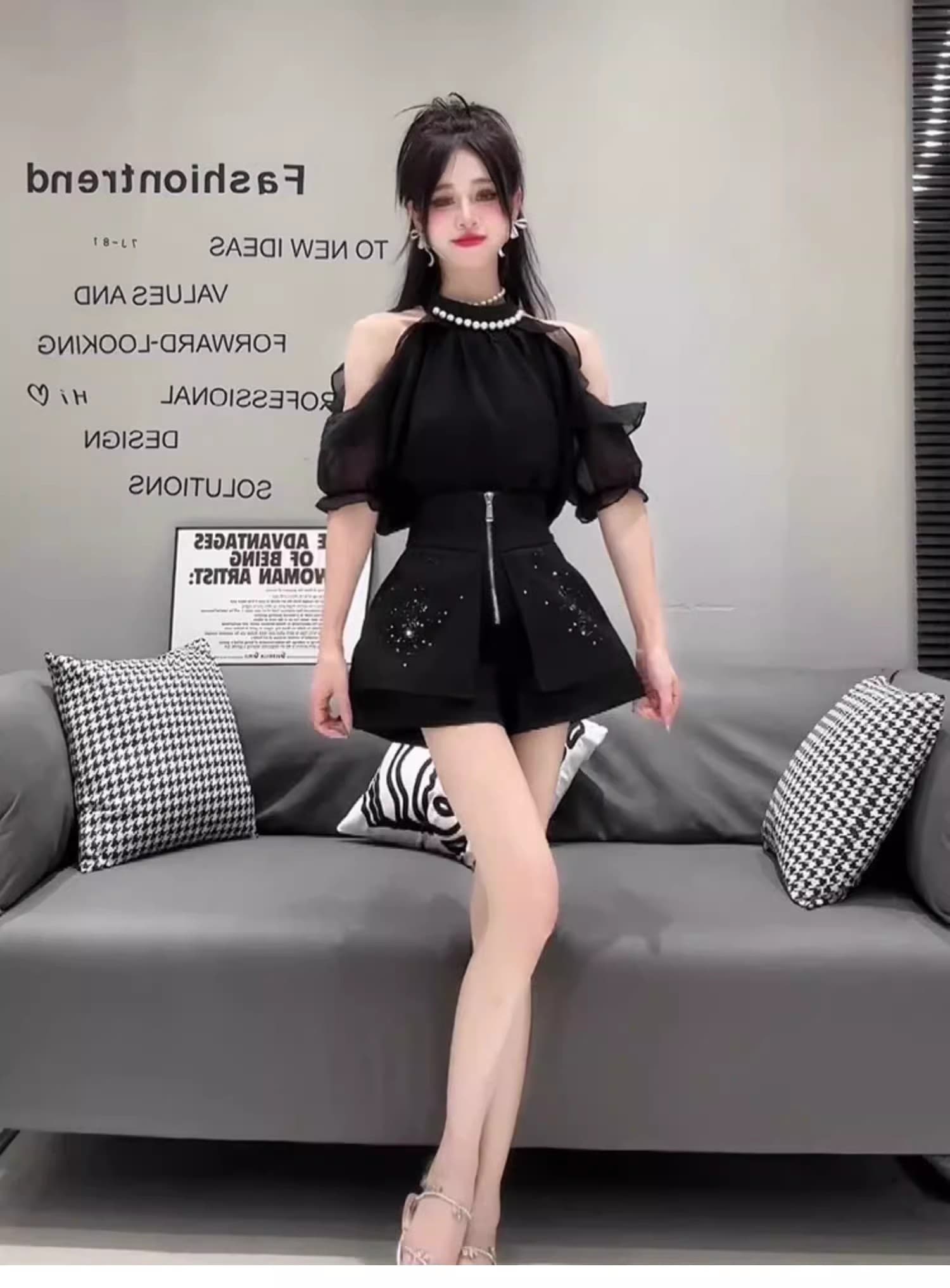 순수한 욕망 바람 무거운 작업 비즈 박기 오프숄더 셔츠 여성 여름 프랑스식 고급 센스 Chic 아름다운 반팔 셔츠 작은 맨위 상세 이미지 10