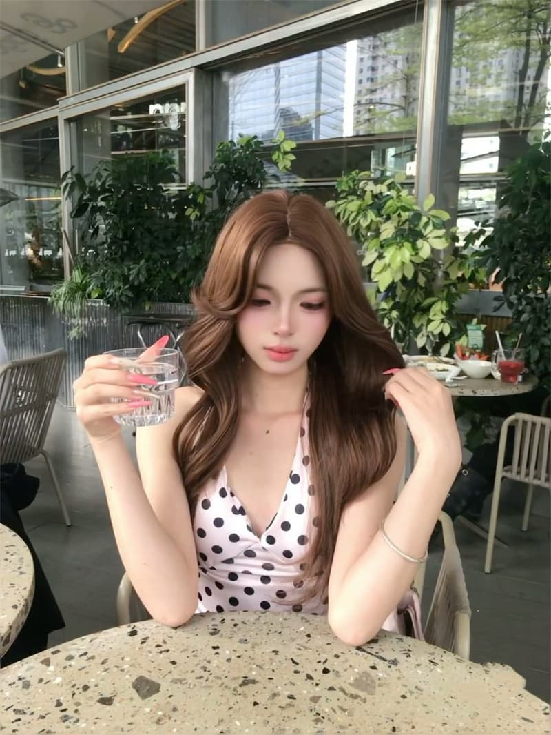실사 순수한 욕망 섹시함 세트 여성 여름 새로운 도트 무늬 캐미솔 로우 웨이스트 반신 스커트 투피스 세트 이미지 2