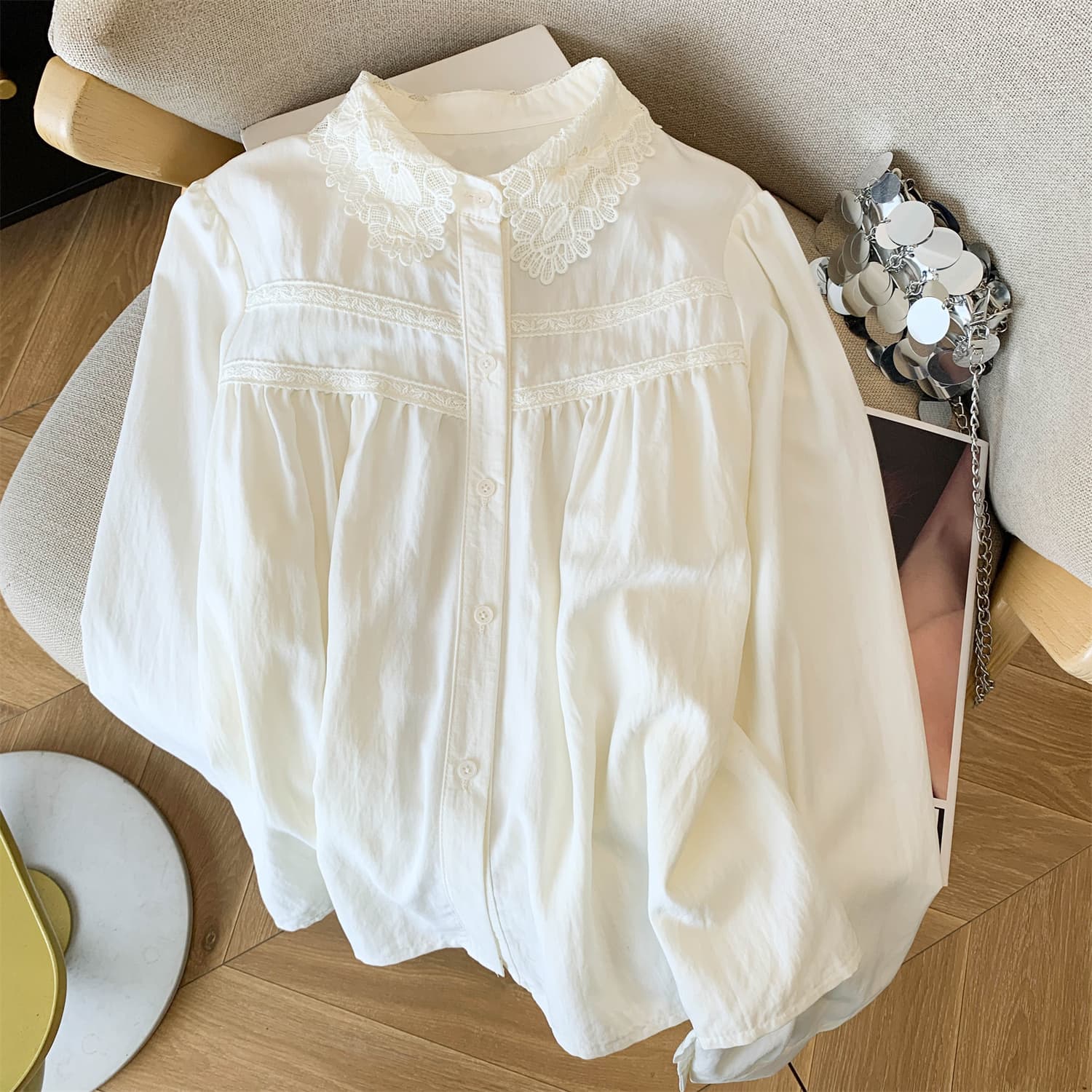 실사 프랑스식 레이스 절묘한 셔츠 26 봄 여름 새로운 꽃 자수 긴팔 오픈 가디건 여성 작은 대중 루즈핏 이미지 4