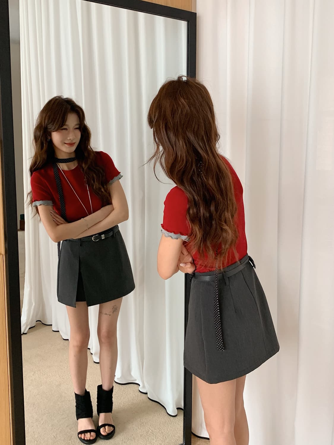 실사 불규칙 정장 미니 스커트 2026 봄 여름 트임 하이웨이스트 슬림해 보이는 한 마디 미니 스커트 상세 이미지 3