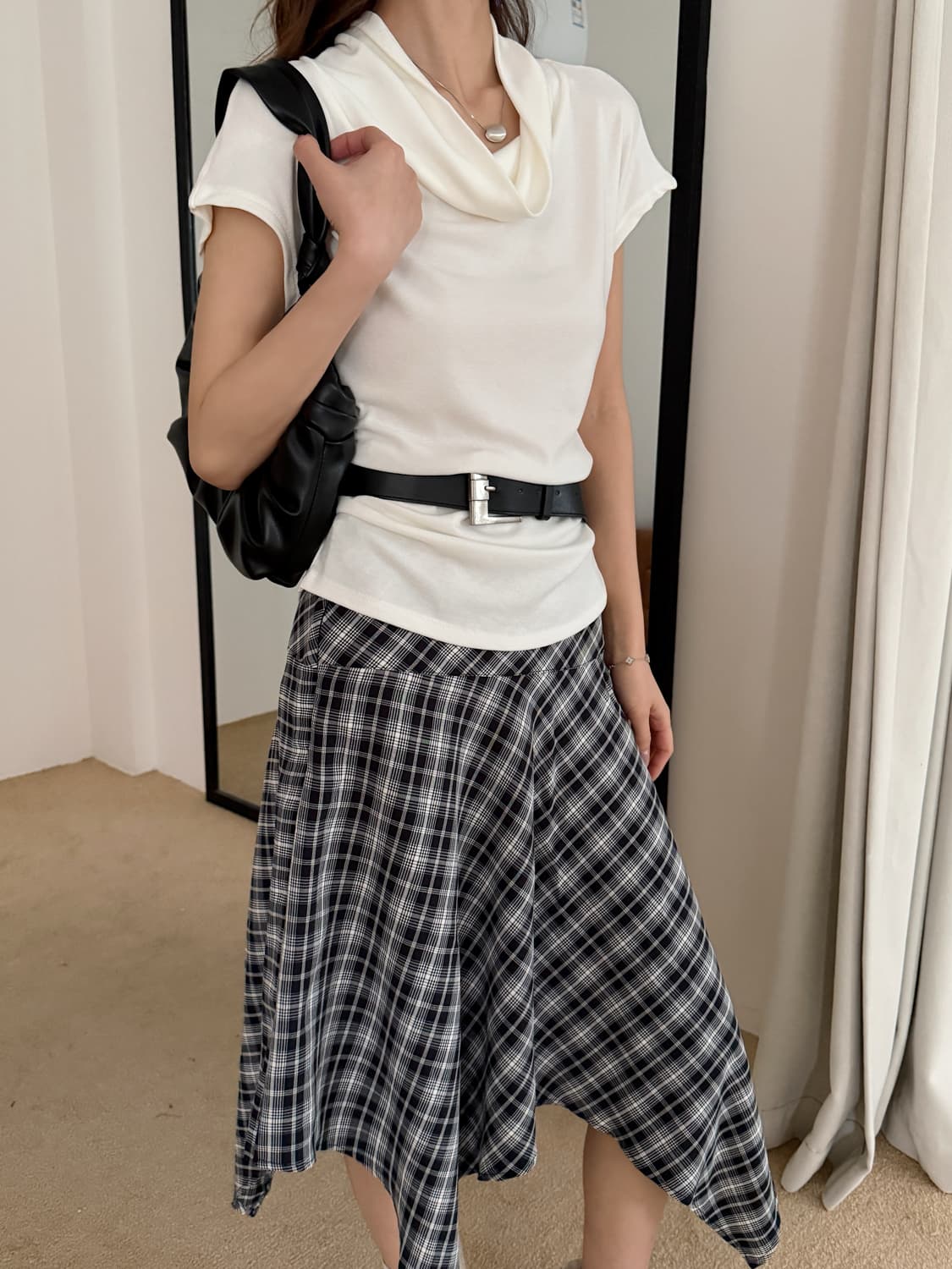 실사 한 부서 느슨함 센스 흔들다 칼라 티셔츠 여름 推推 칼라 벨트 허리 슬림해 보이는 다용도 디자인 센스 맨위 이미지 2