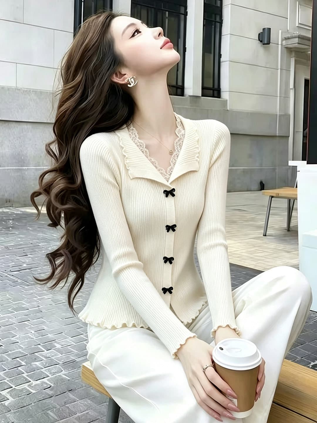 가을 의상 2026 부드러운 바람 분위기 센스 품격 빛 요리 한 맨위 자이언트 잘 생긴 고유 한 레이스 조각 니트 스웨터 스웨터 상세 이미지 2