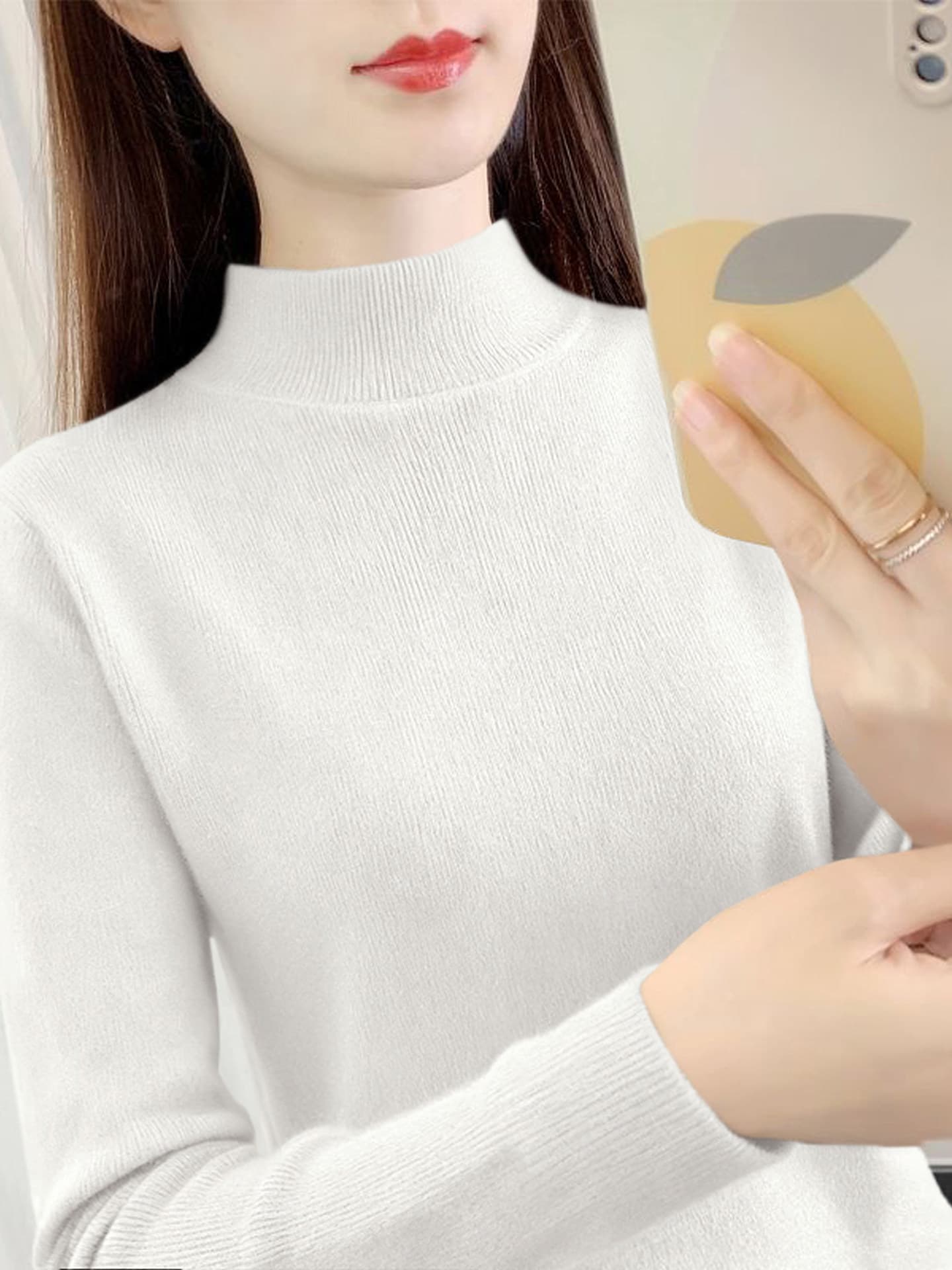 겨자 황색 반하이넥 스웨터 2025 가을 겨울철 새로운 몸매 가꾸기 슬림해 보이는 긴팔 니트 스웨터 인사이드 가져 가라. 만나는 맨위 상세 이미지 3