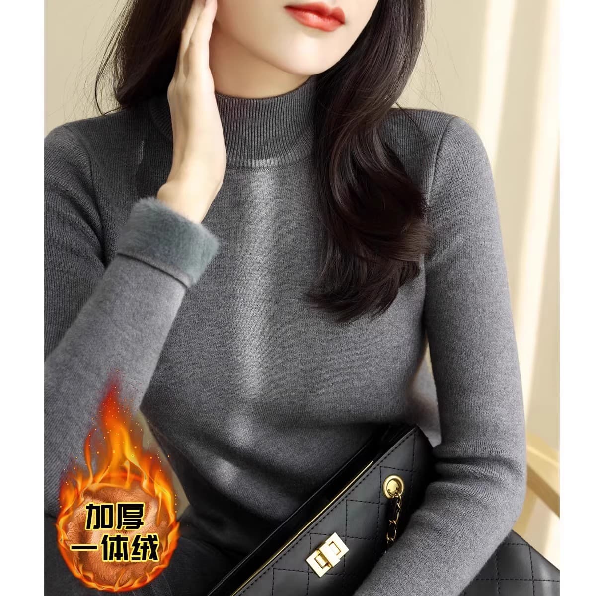 반하이넥 긴팔 인사이드 가져 가라. 니트 기본 셔츠 스웨터 여자 가을 겨울 2026 새로운 프랑스식 두꺼운 느긋한 바람 맨위 상세 이미지 26