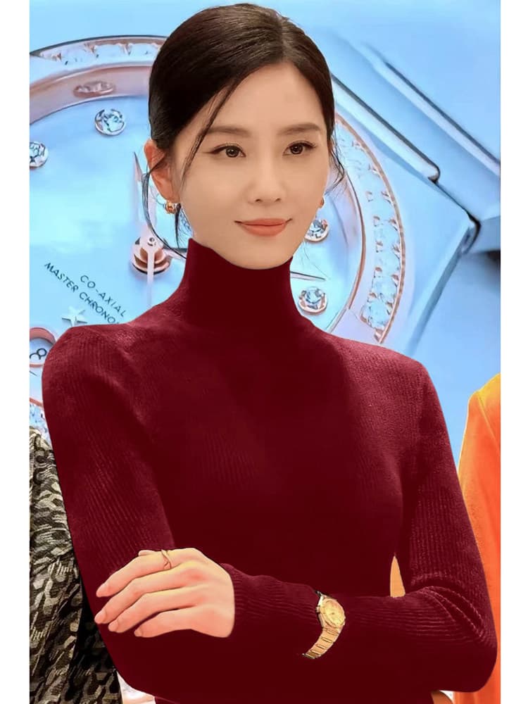 프랑스식 패션 반하이넥 겨울 품격 풀오버 두꺼운 스타일 여성 새로운 고급 센스 긴팔 스웨터 슬림해 보이는 기본 셔츠 이미지 3
