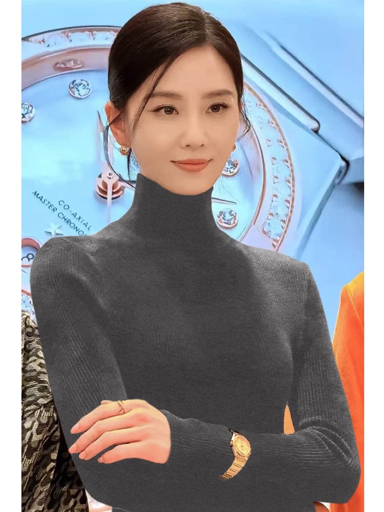 프랑스식 패션 반하이넥 겨울 품격 풀오버 두꺼운 스타일 여성 새로운 고급 센스 긴팔 스웨터 슬림해 보이는 기본 셔츠