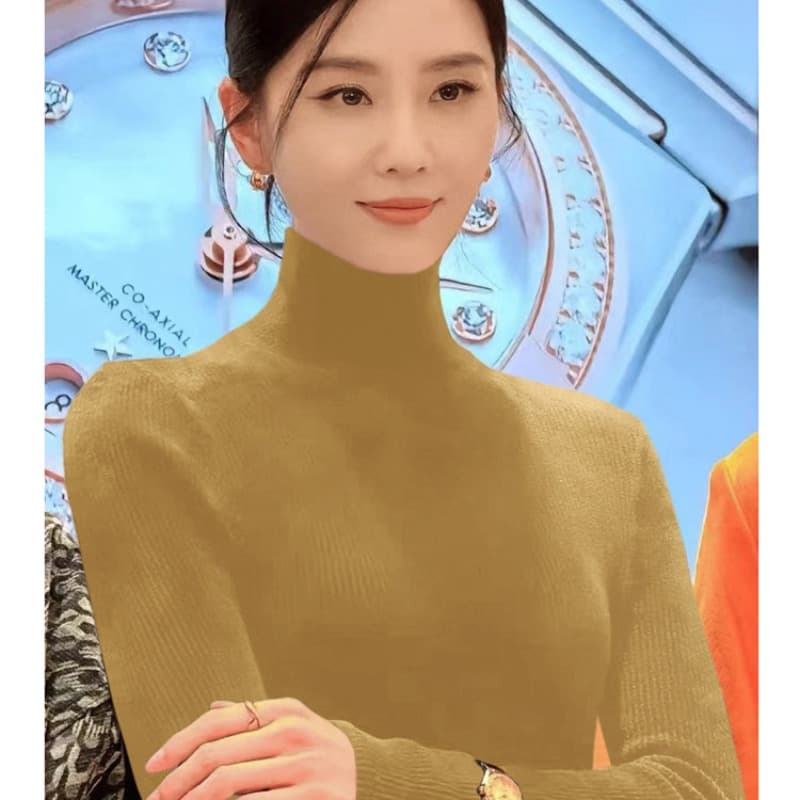 프랑스식 패션 반하이넥 겨울 품격 풀오버 두꺼운 스타일 여성 새로운 고급 센스 긴팔 스웨터 슬림해 보이는 기본 셔츠 이미지 5