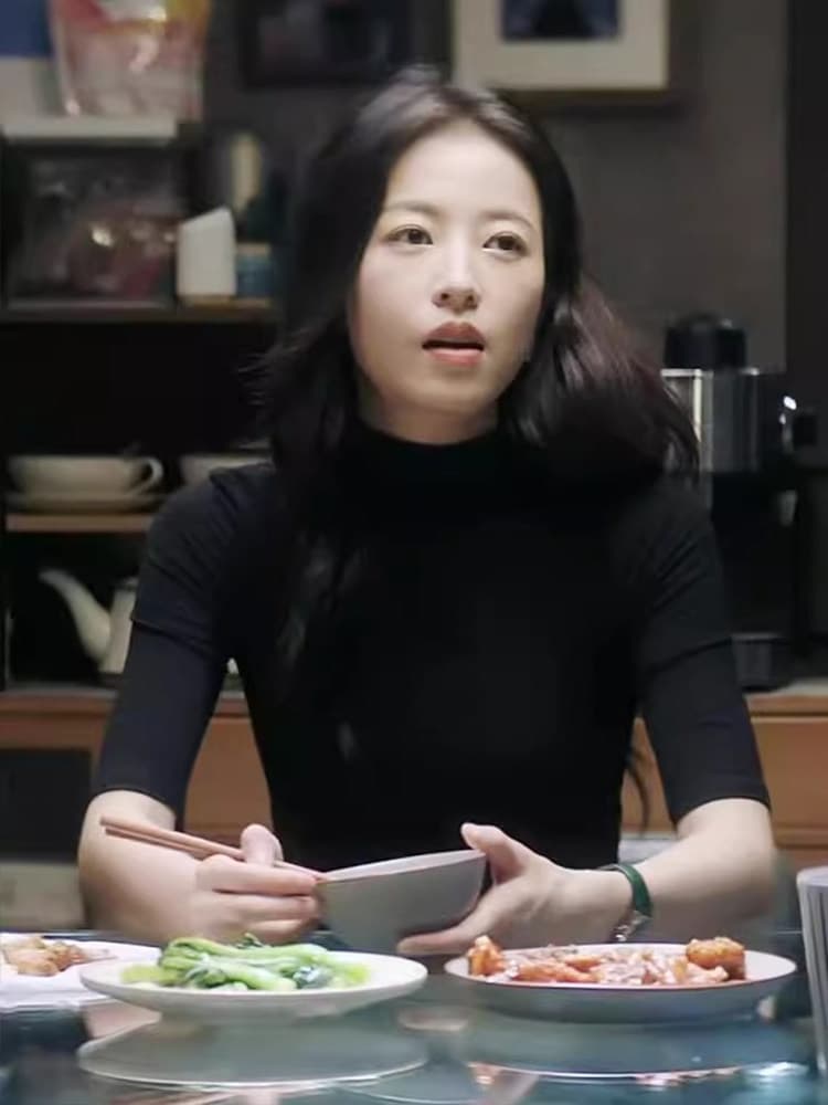 검정색 부드러운 찹쌀 양모 니트 기본 셔츠 여성 봄 가을 5 점 소매 몸매 가꾸기 고급 센스 중간 소매 반하이넥 맨위 이미지 4