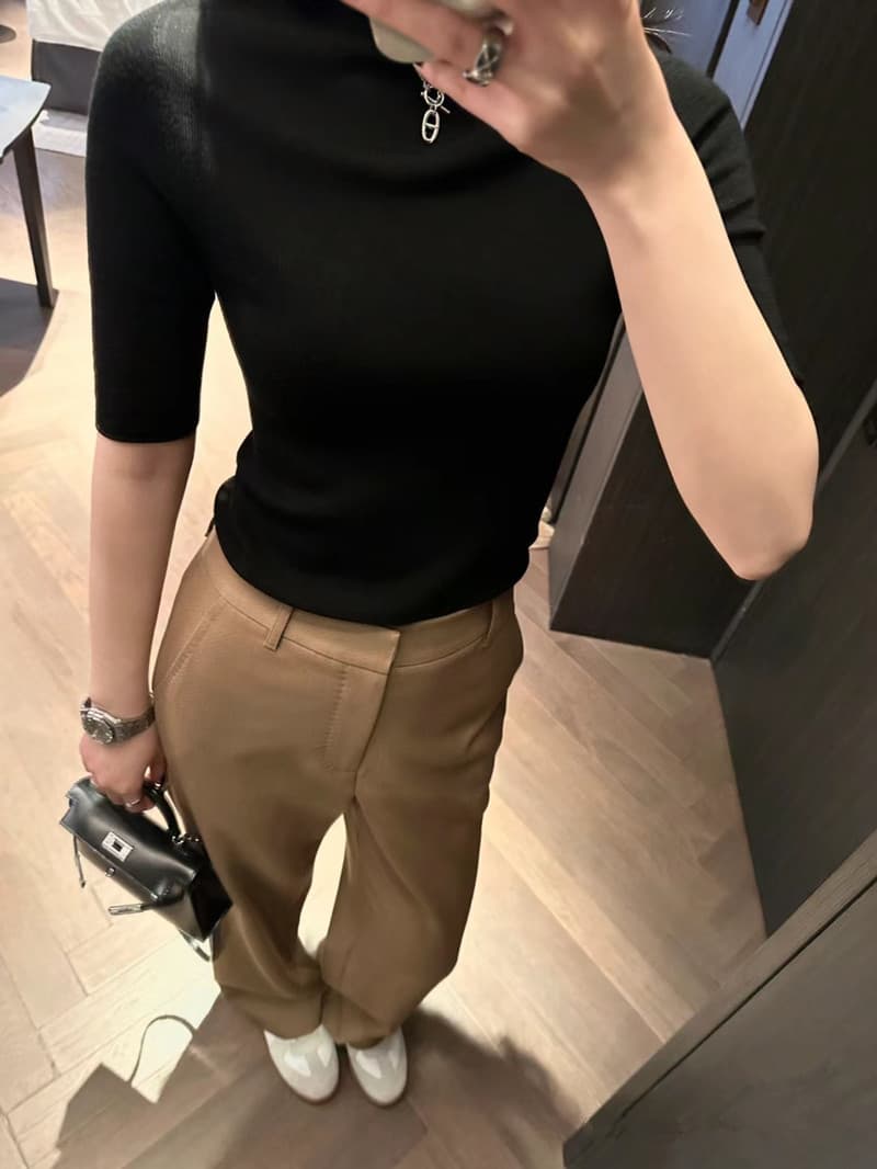 무봉제 전체 몰딩 독일 양쯔강 실 카디건 여성 반하이넥 반소매 기본 셔츠 몸매 가꾸기 맨위 5 점 소매 상세 이미지 4