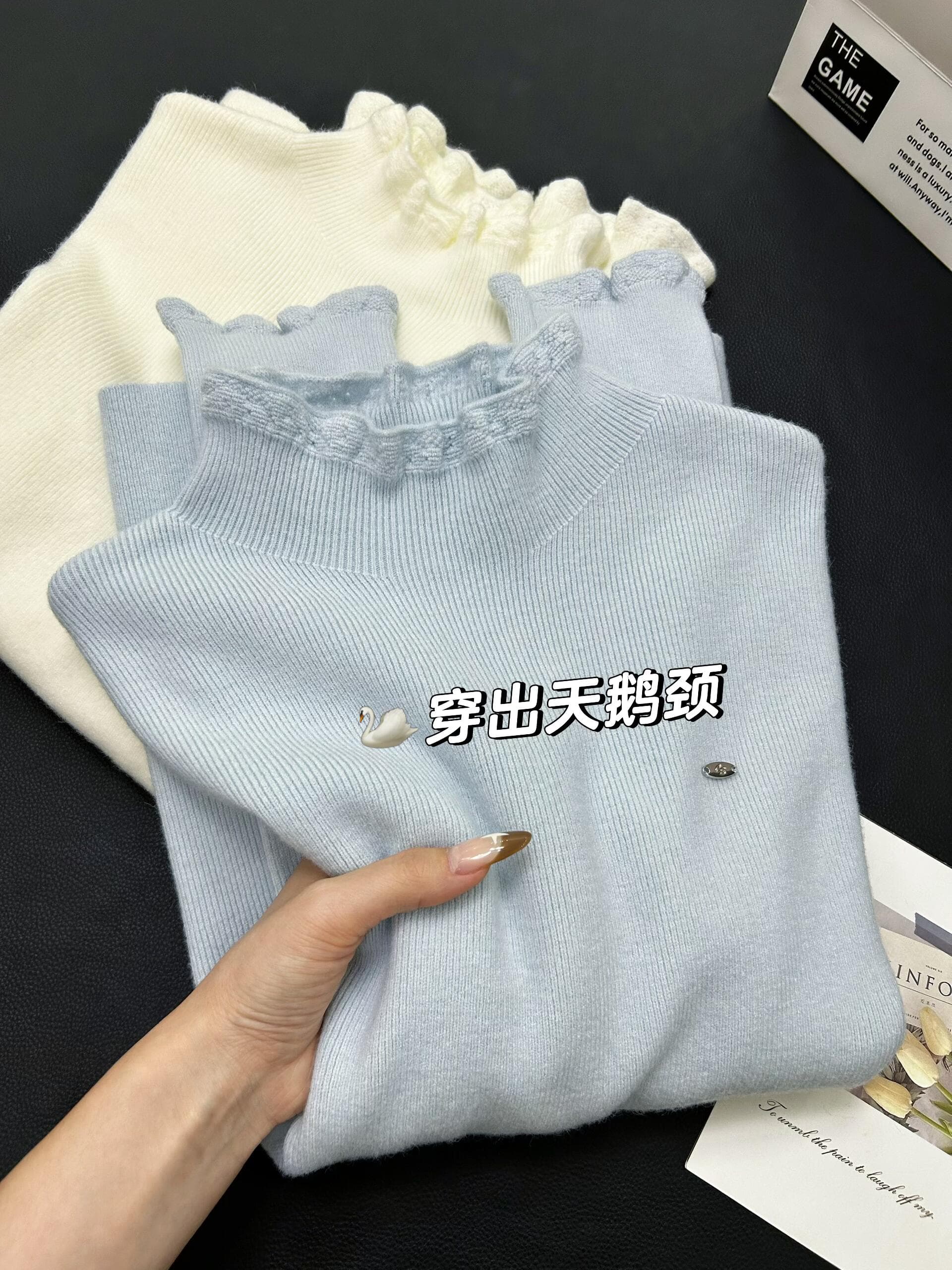 문예 바람 슈퍼 디스플레이 화이트 바다 소금 블루 프로 피부 인사이드 가져 가라. 스웨터 여자 가을 겨울 보온 기본 셔츠 반하이넥 니트 맨위 상세 이미지 9