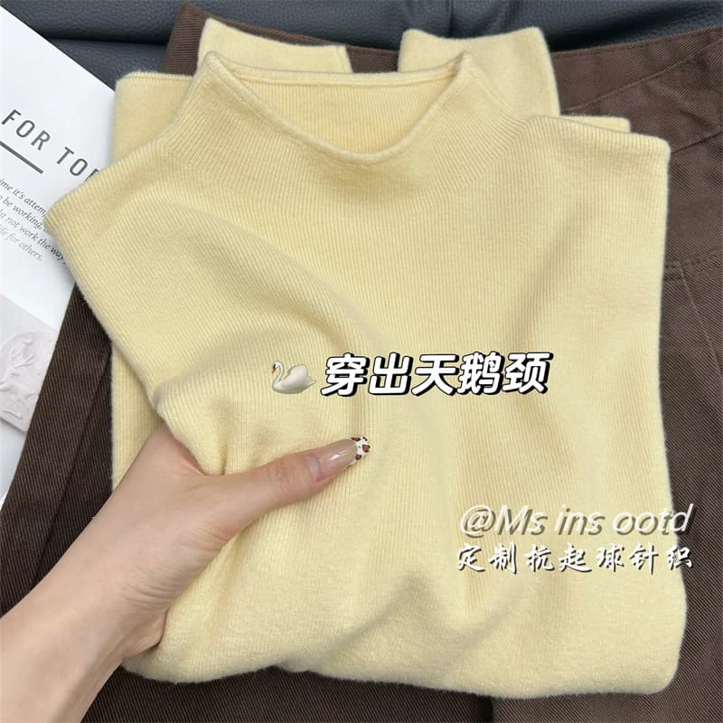 아름다운 레트로 짙은 녹색 miu 부서 기본 셔츠 여성 가을 겨울 보온 니트 인사이드 가져 가라. 스탠드 칼라 스웨터 부드러운 찹쌀 맨위 상세 이미지 6