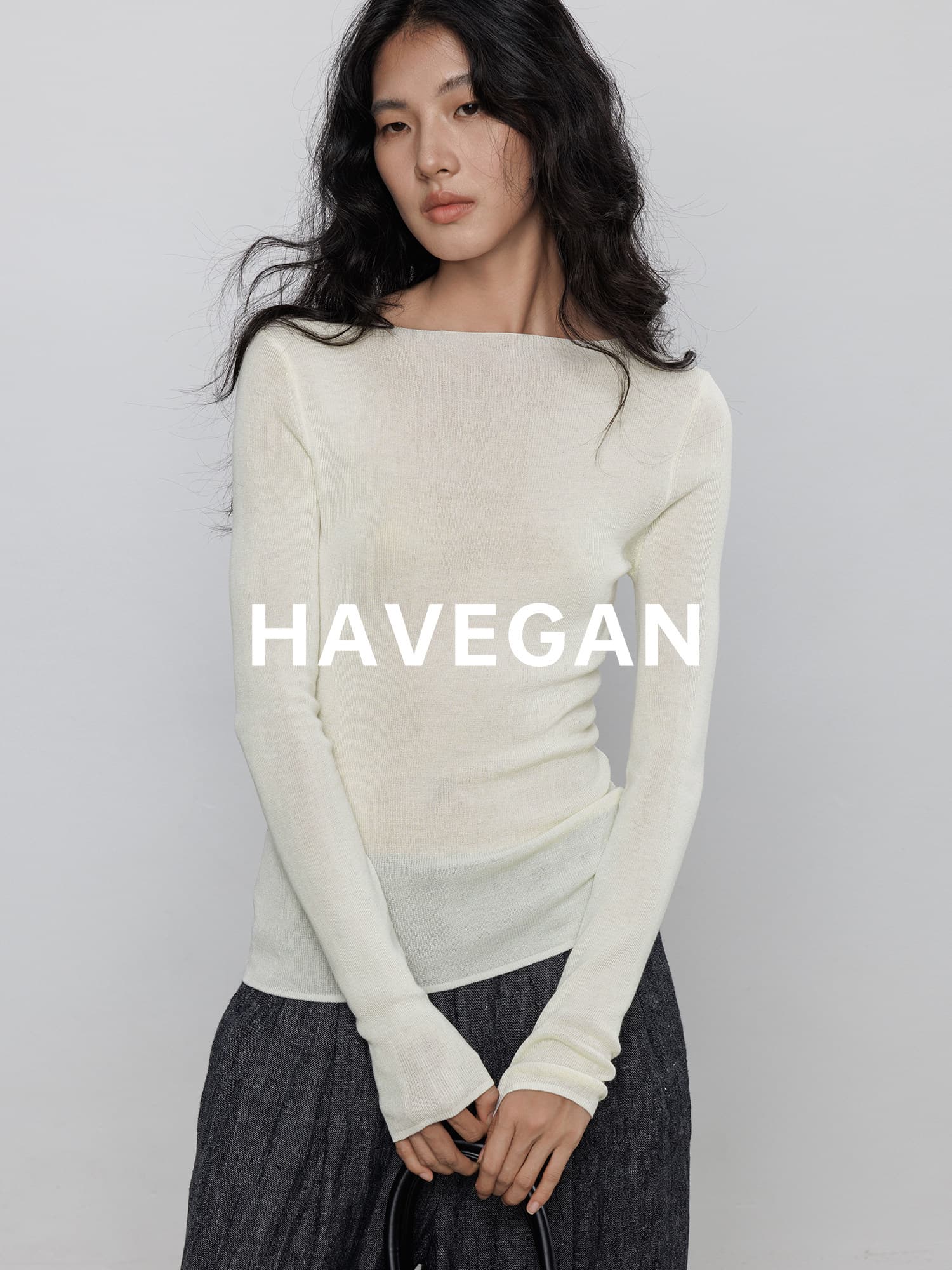 와 객실 havegan 가을 긴팔 신축성 니트 스웨터 여성 만나는 단색 기초 섹션 보트넥 인사이드 잡아라. 의류 상세 이미지 1