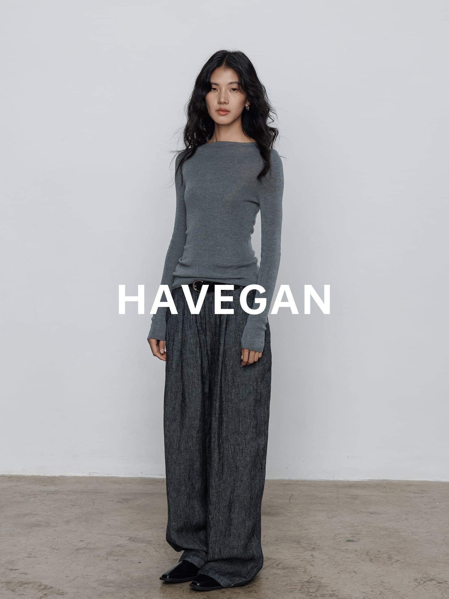 와 객실 havegan 가을 긴팔 신축성 니트 스웨터 여성 만나는 단색 기초 섹션 보트넥 인사이드 잡아라. 의류 상세 이미지 2