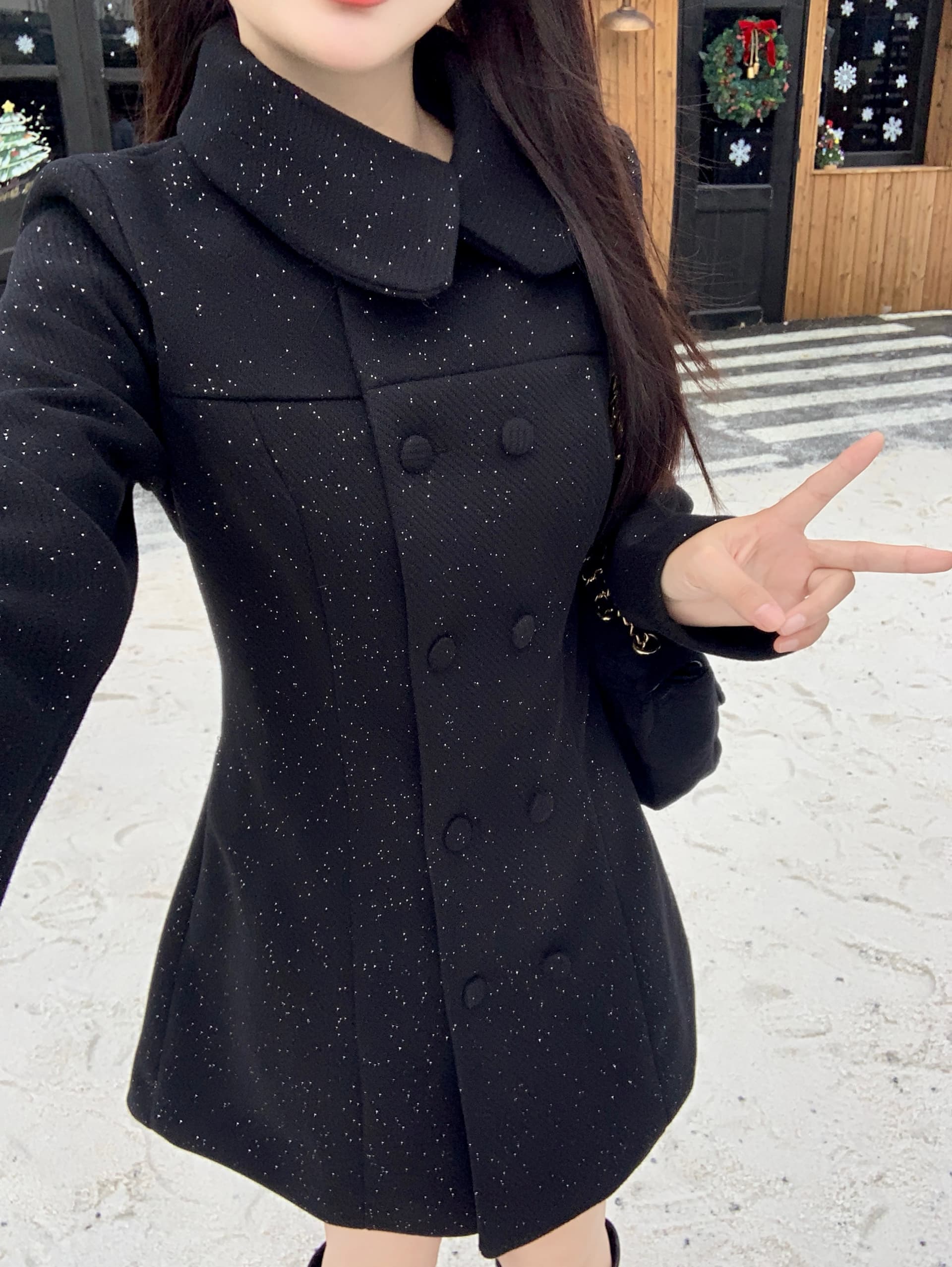 실사 빅 사이즈 지방 mm 한 부서 모직 외투 가을 겨울 허리 수축 슬림해 보이는 레트로 그는 벤 바람이 아닙니다. 규칙 스탠드 칼라 코트 이미지 4