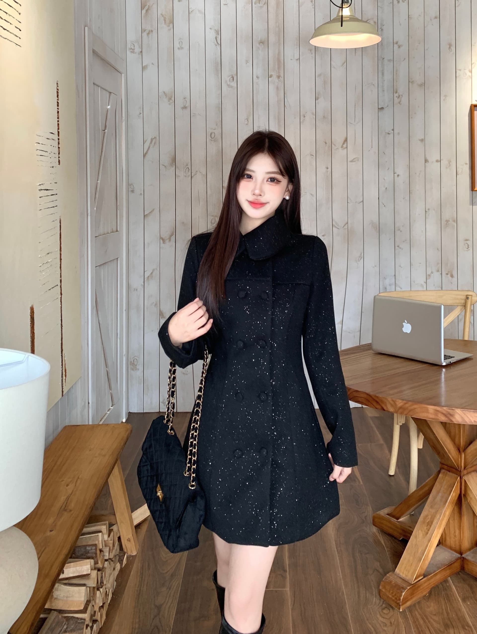 실사 빅 사이즈 지방 mm 한 부서 모직 외투 가을 겨울 허리 수축 슬림해 보이는 레트로 그는 벤 바람이 아닙니다. 규칙 스탠드 칼라 코트 상세 이미지 12