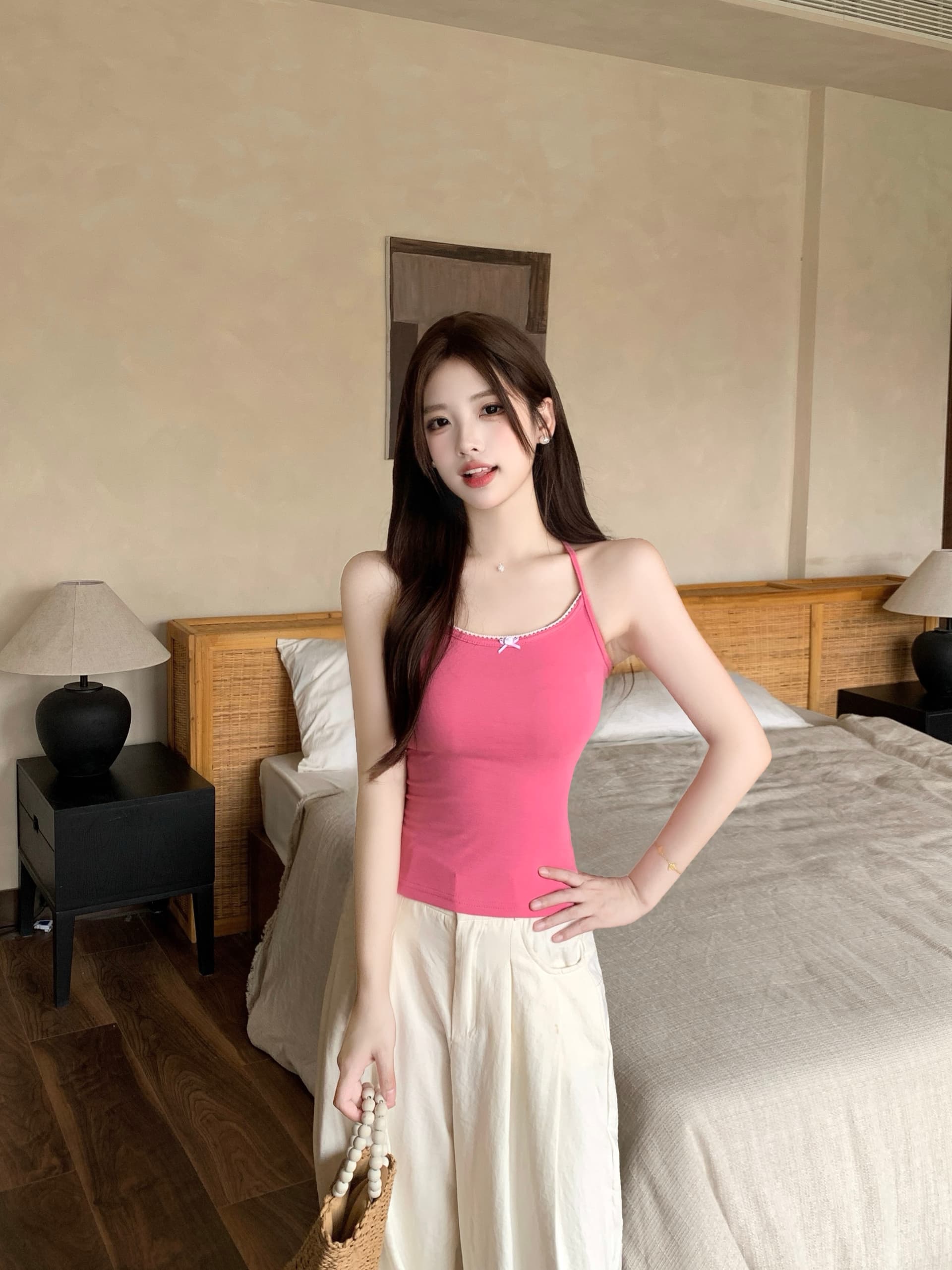 실사 빅 사이즈 여성 지방 mm 여름 달콤함 한 부서 라이 경기 서울 Tulle 마이크로 ~을 통해 블라우스 허리 수축 티셔츠 슬립 세트 상세 이미지 12