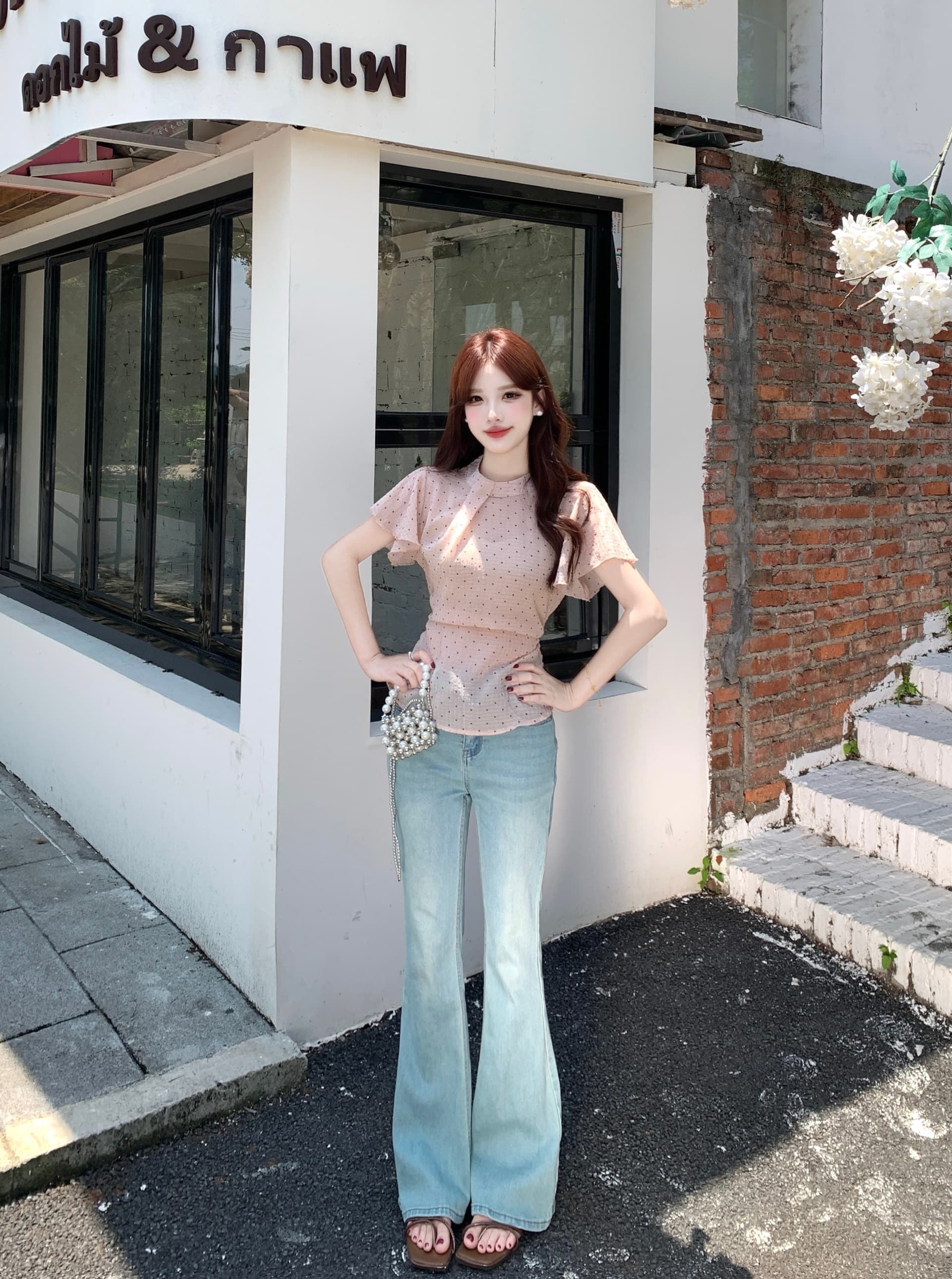 실사 빅 사이즈 여성 의류 지방 mm 달콤함 도트 무늬 반팔 2026 여름 디자인 센스 허리 수축 슬림해 보이는 Chic 셔츠 상세 이미지 14