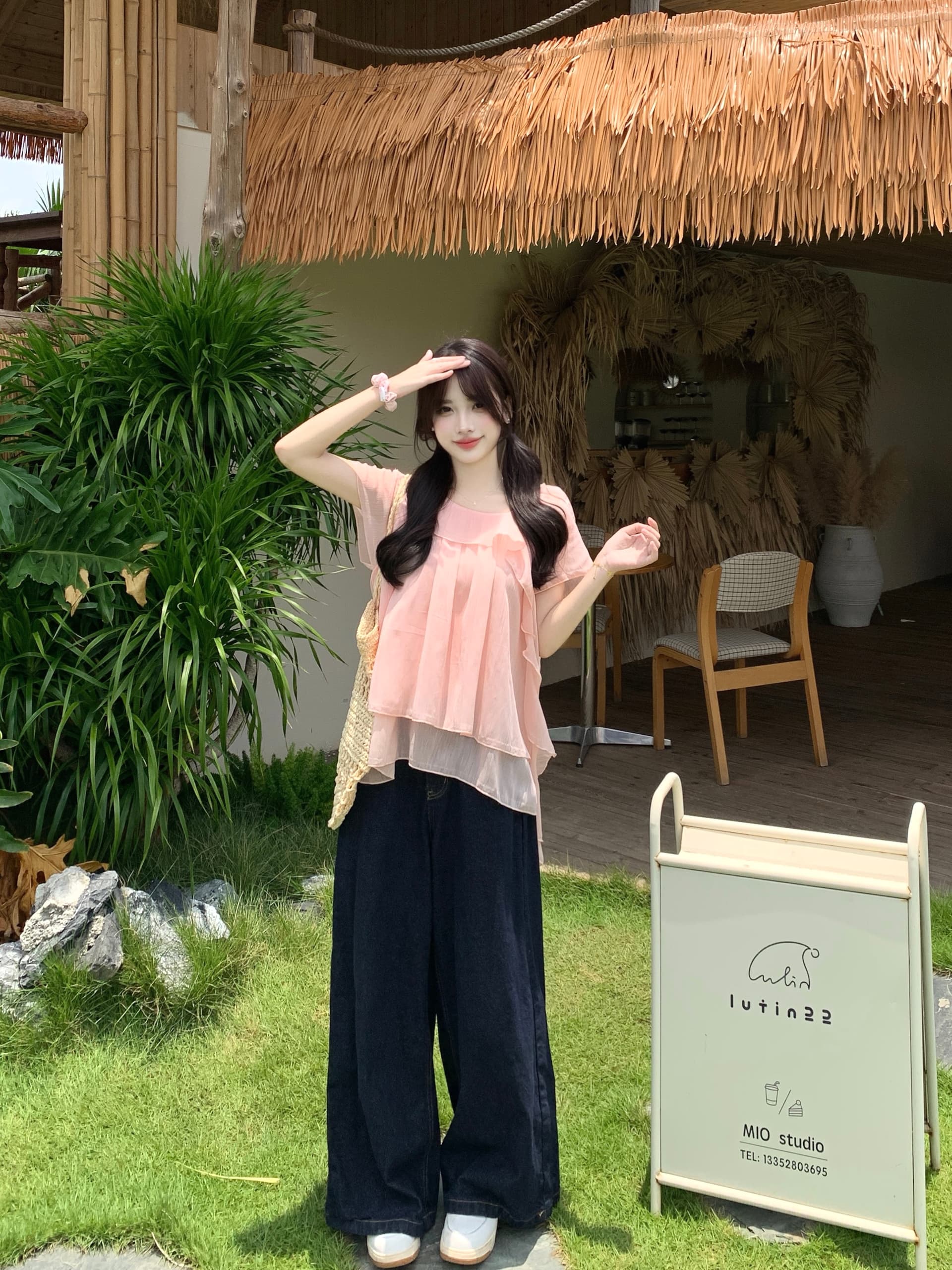 실사 빅 사이즈 여성 의류 지방 mm 리본 대 라운드 넥 여성 셔츠 여름 부드러운 한 첨부 된 의류 루즈핏 반팔 상세 이미지 8